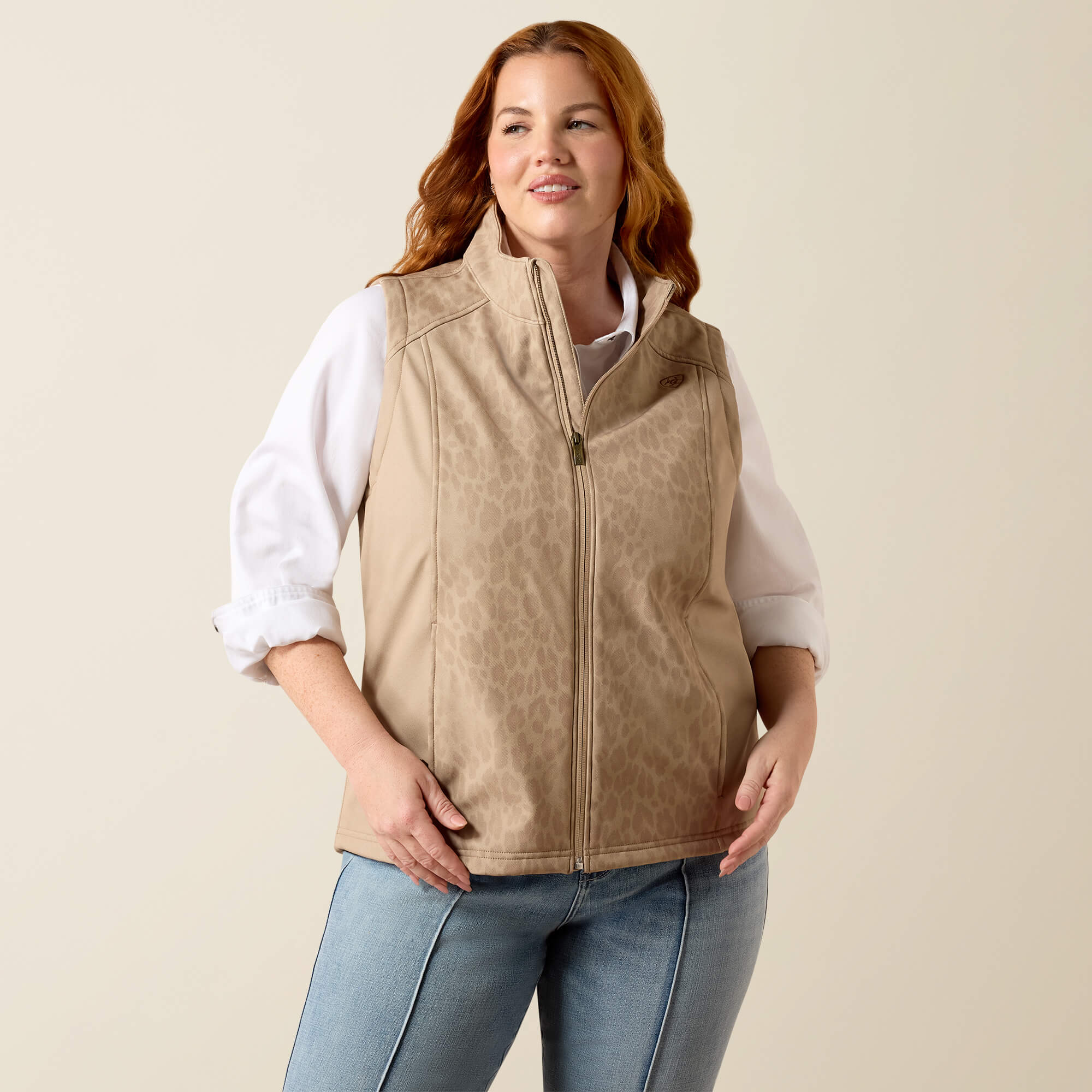 Ariat Logo Softshell Print Vest Front Plus - FADED LEOPARD