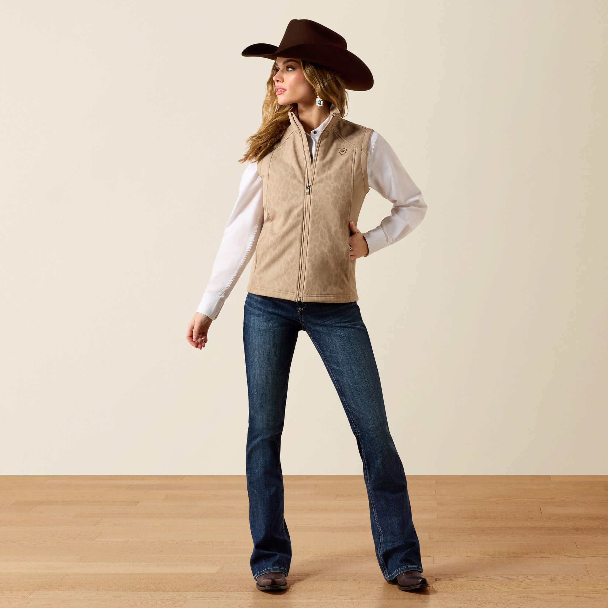 Ariat Logo Softshell Print Vest Full - FADED LEOPARD