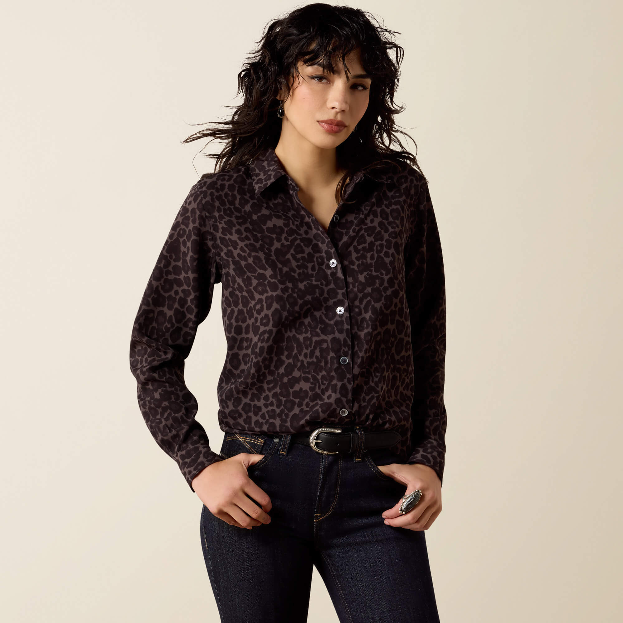 Homestyle Shirt Front - GREY LEOPARD PRINT