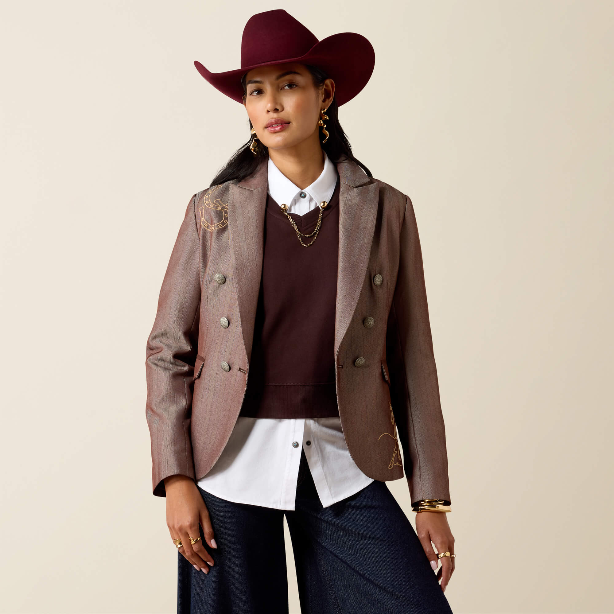 Herringbone Blazer Front - CHICORY COFFEE TWEED
