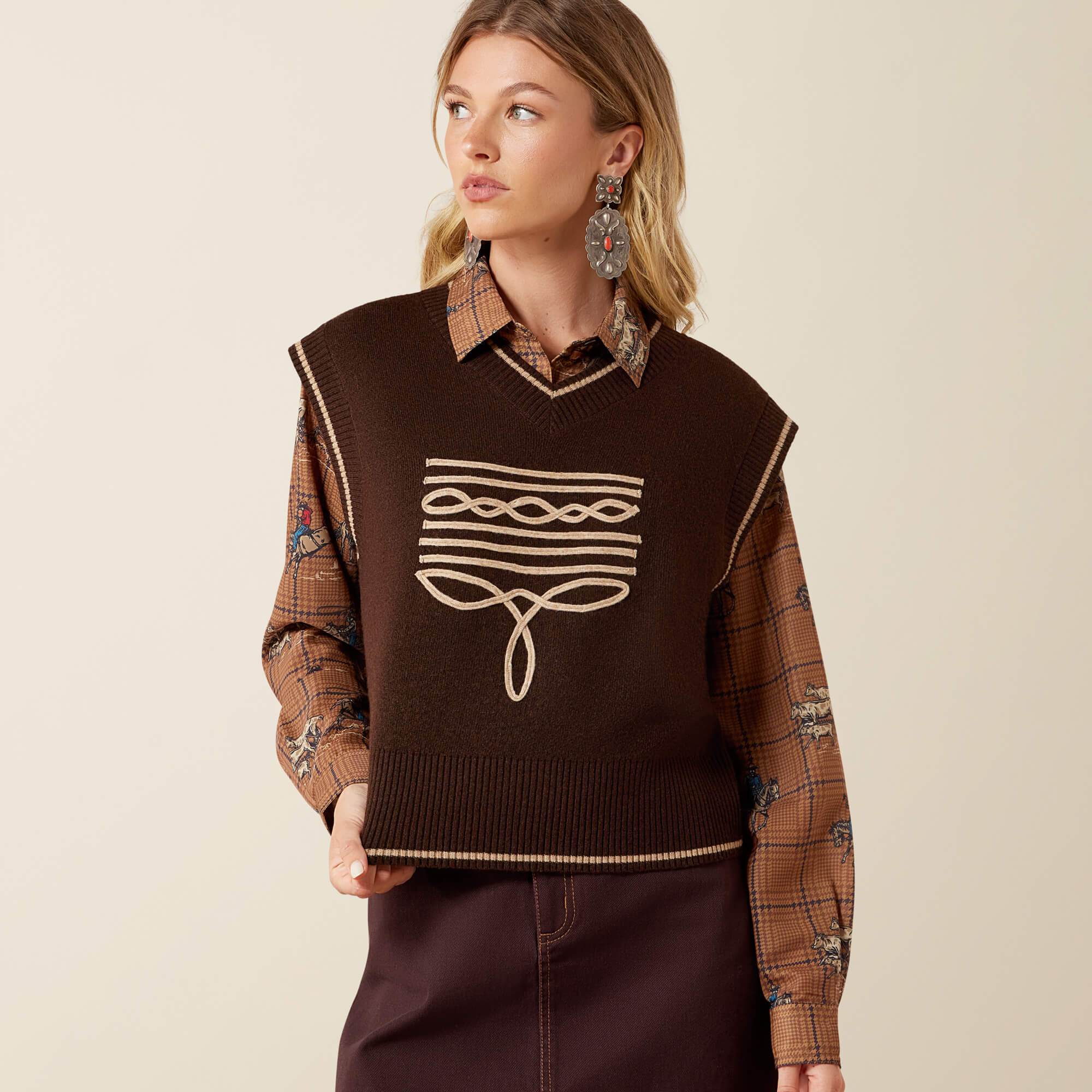 Wichita Sweater Vest Front - CHICORY COFFEE