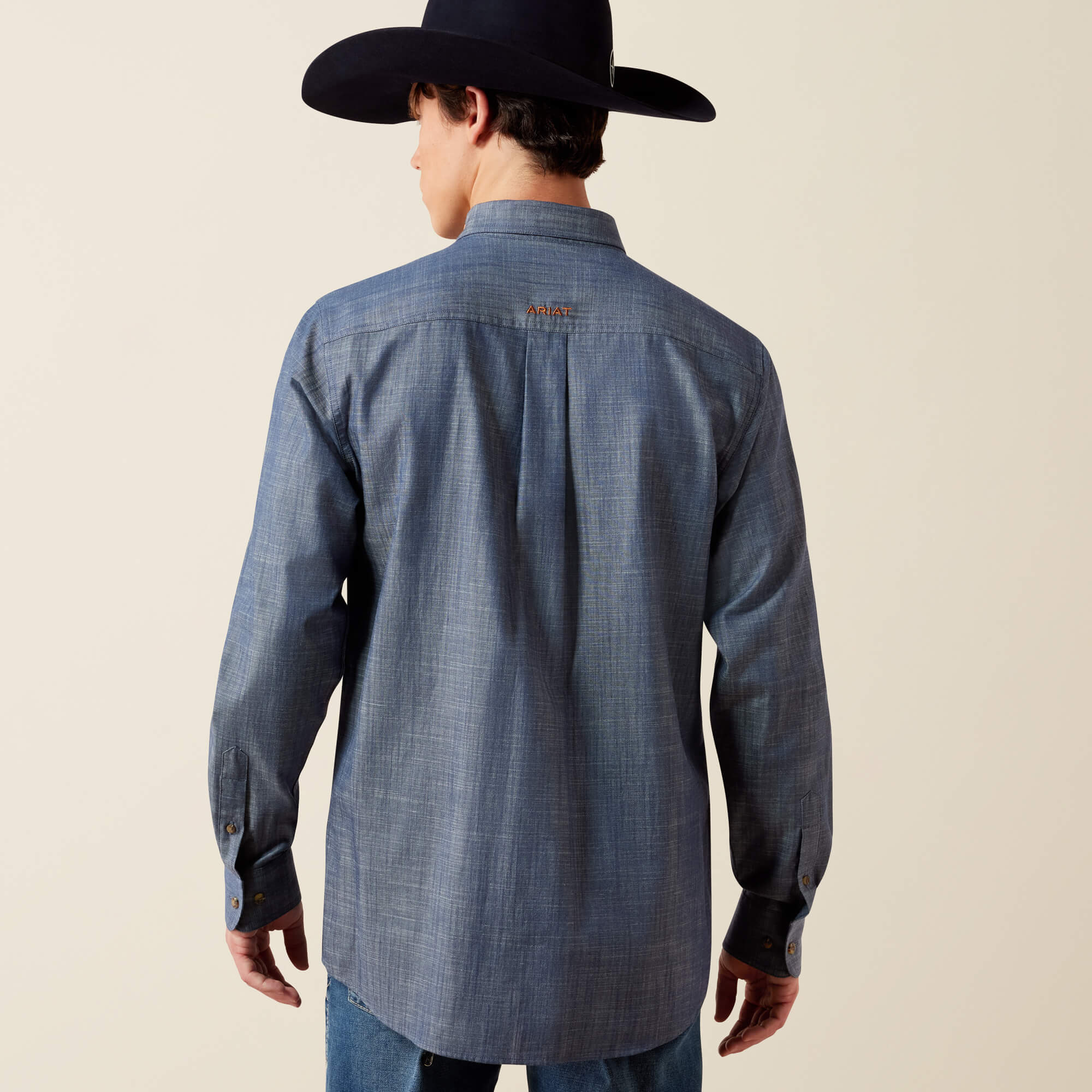 Team Logo Twill Fitted Shirt Back - CHAMBRAY BLUE|SADDLE BROWN