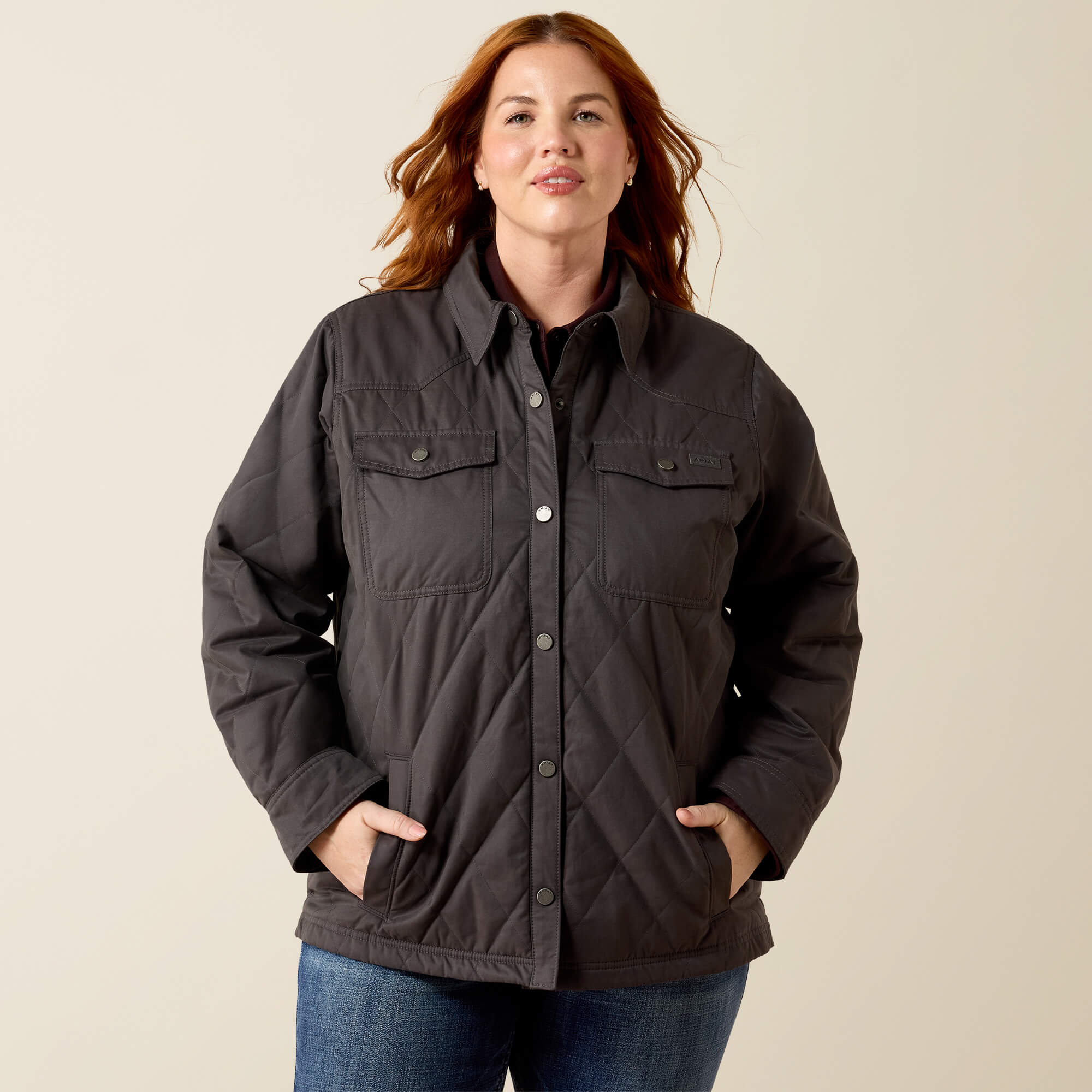 Grizzly Quilted Barn Jacket Front Plus - CARBON COPY