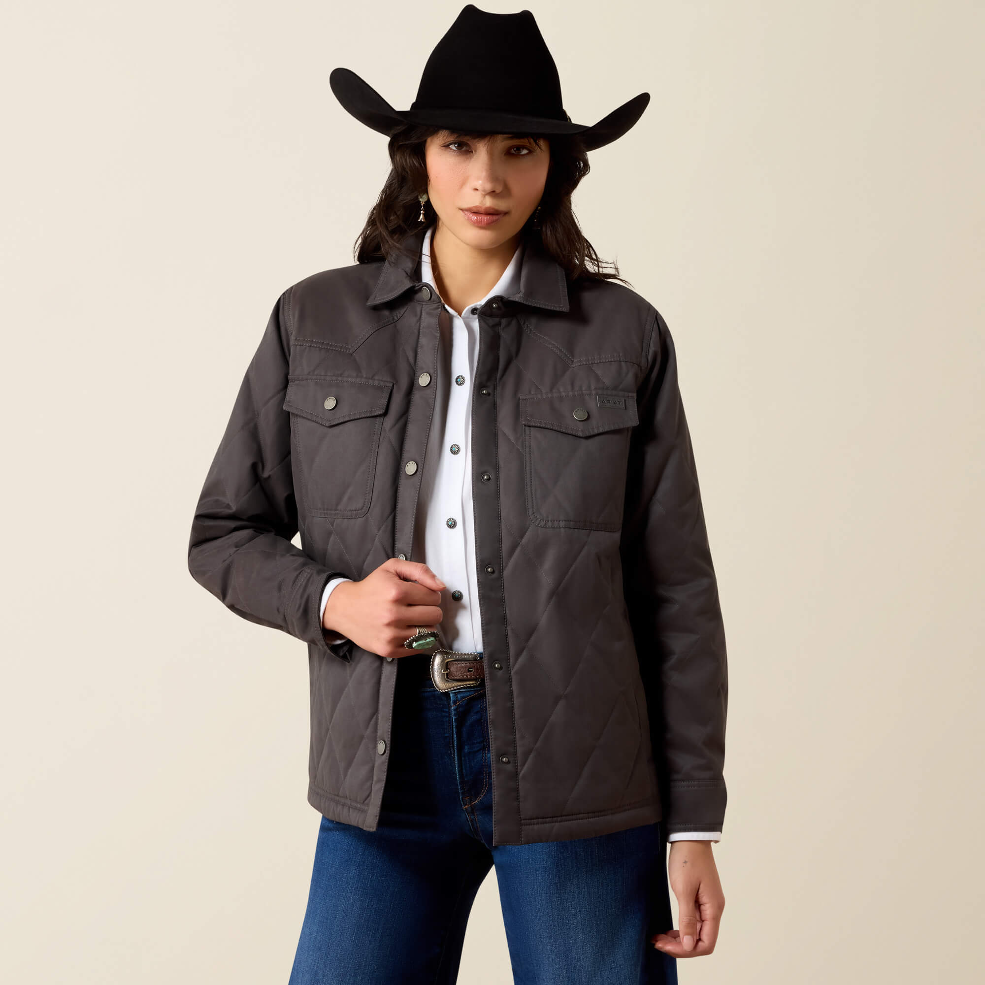 Grizzly Quilted Barn Jacket Front - CARBON COPY