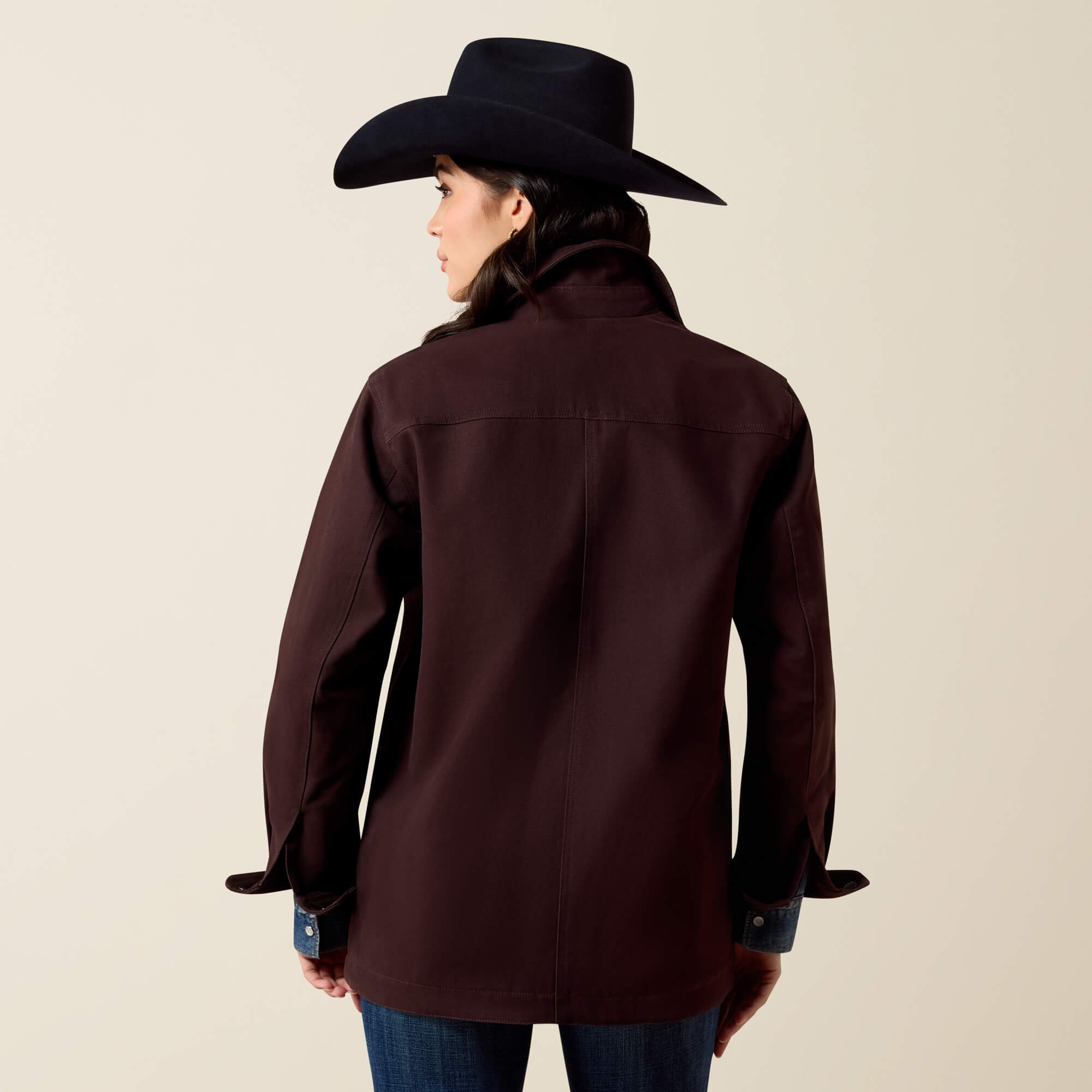 Western Canvas Chore Jacket Back - CHOCOLATE PLUM