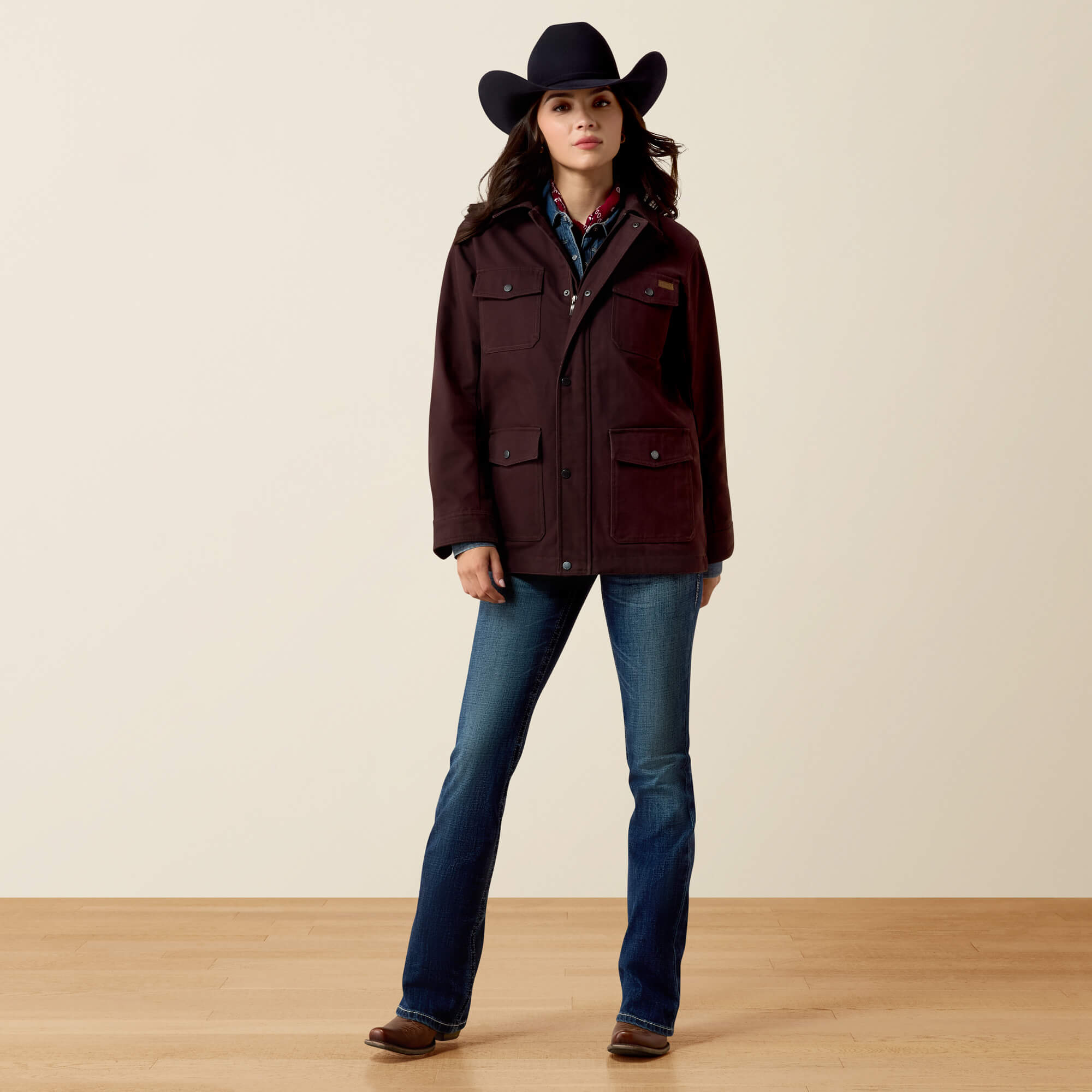 Western Canvas Chore Jacket Full - CHOCOLATE PLUM