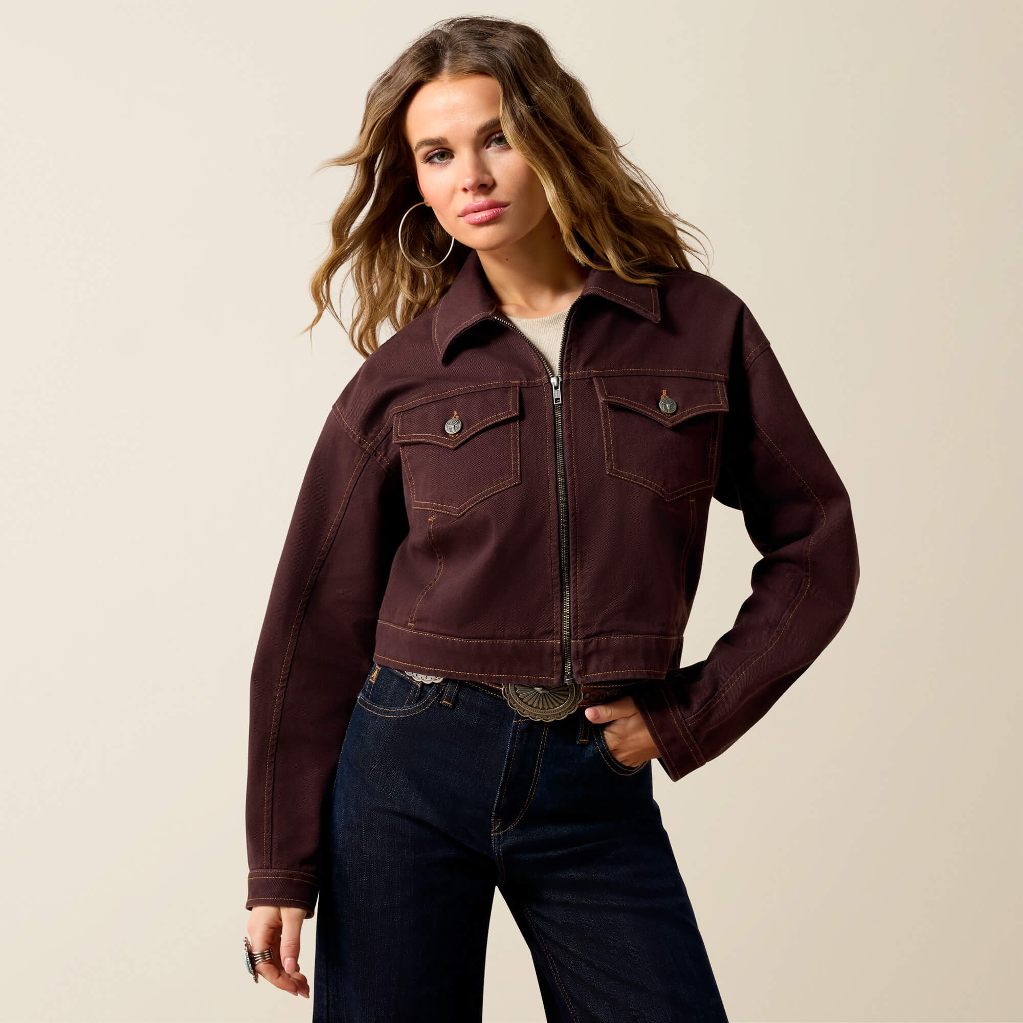 Cavalry Bomber Jacket Front - CHOCOLATE PLUM