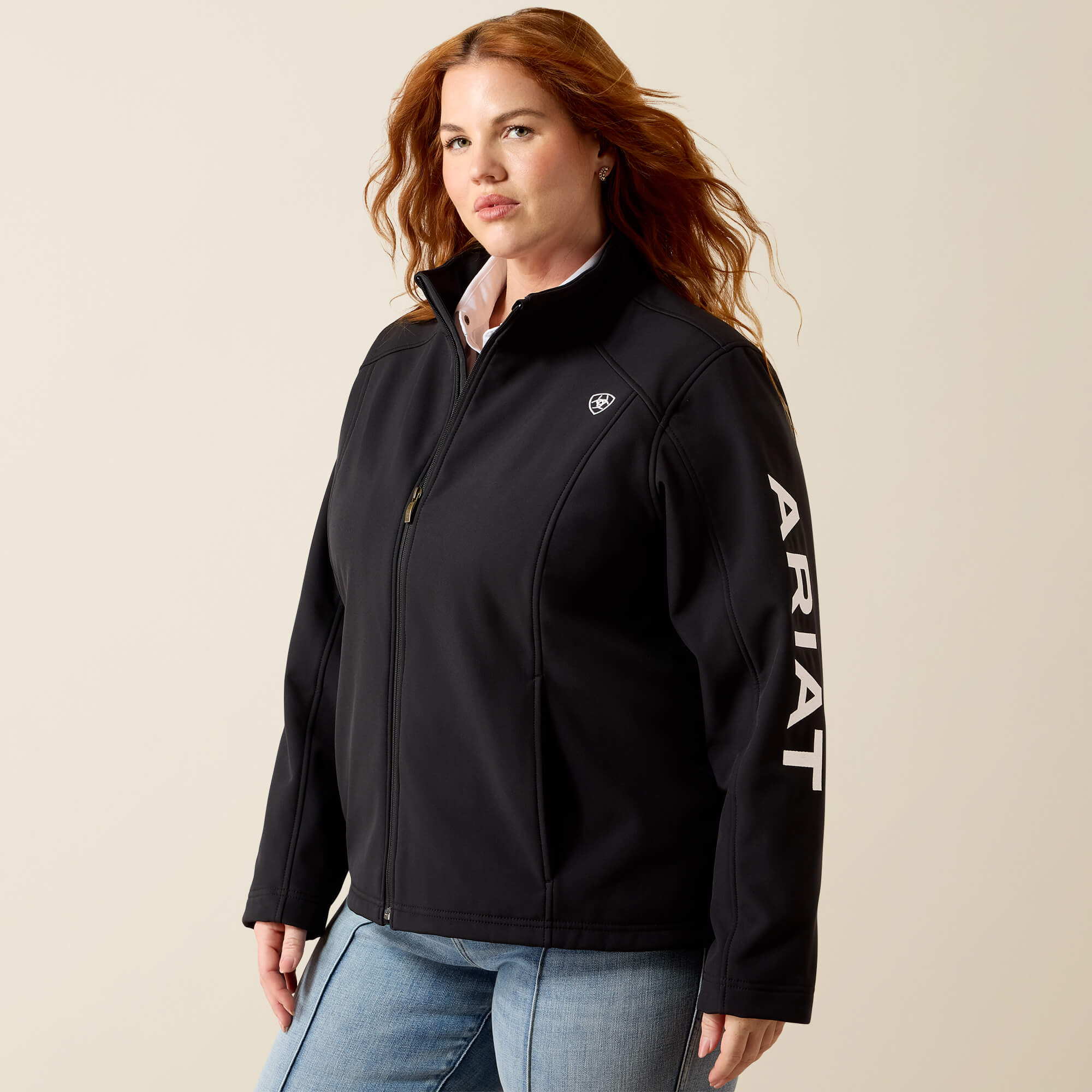Ariat Logo Softshell Jacket Front Plus - BLACK|WHITE