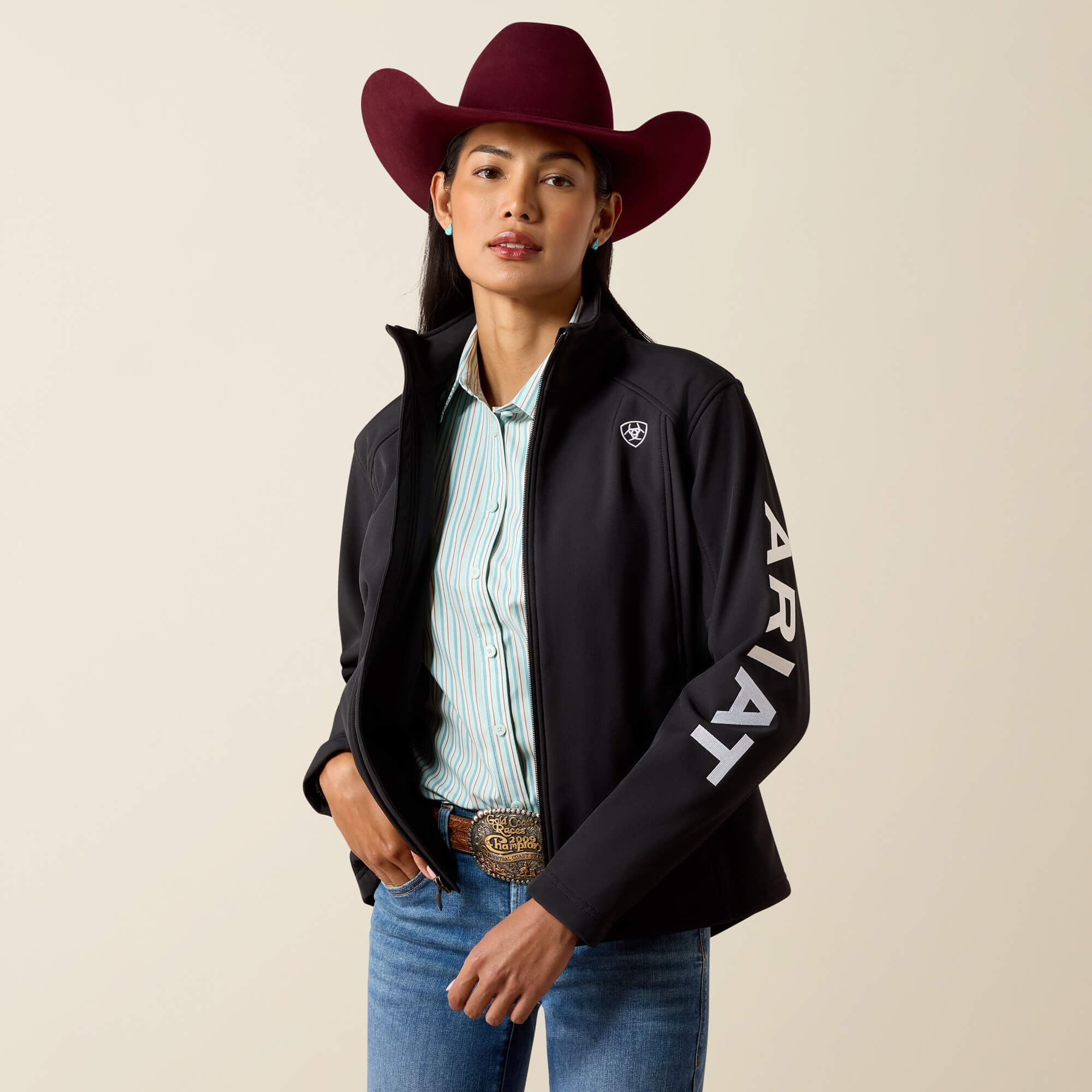 Ariat Logo Softshell Jacket Front - BLACK|WHITE