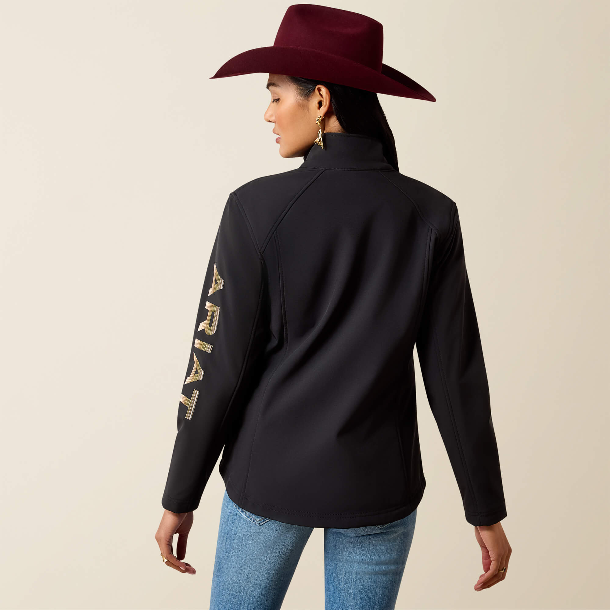Ariat Logo Softshell Jacket Back - BLACK|STONEWALL
