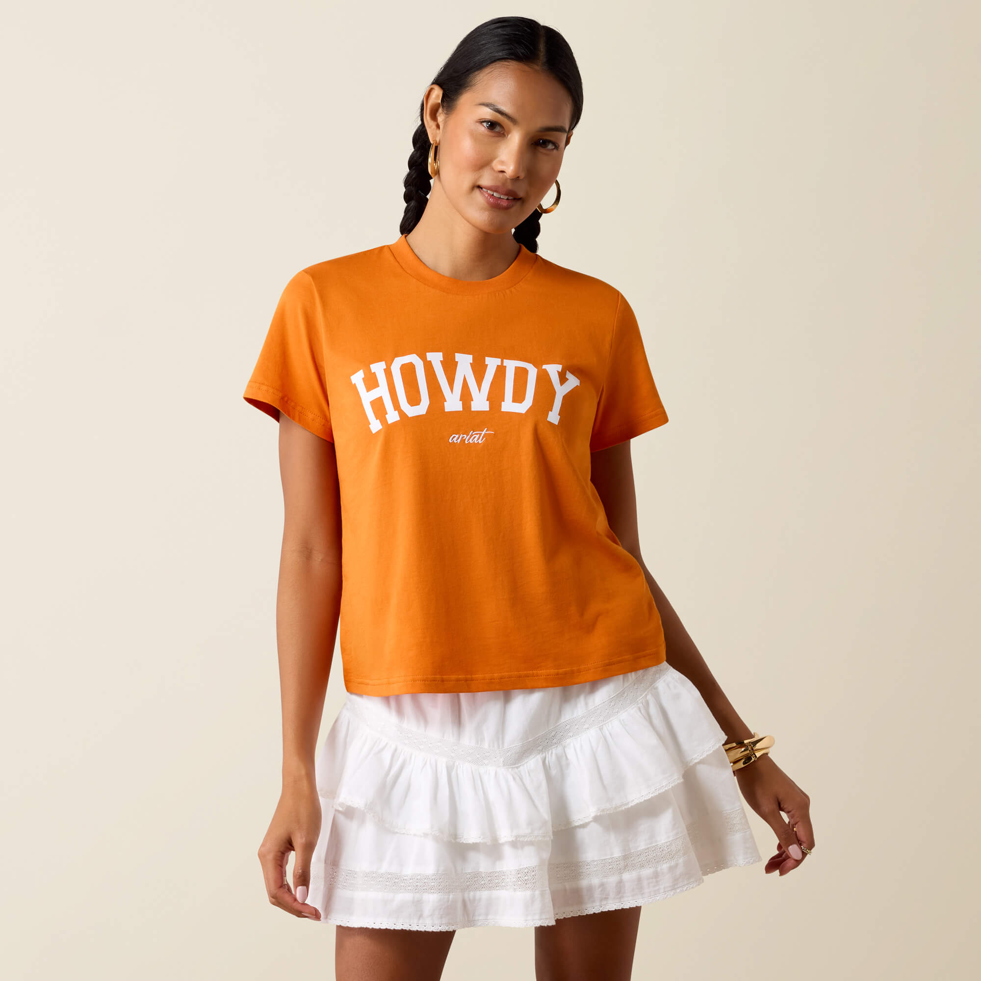 Collegiate Howdy T-Shirt Front - ORANGE|WHITE