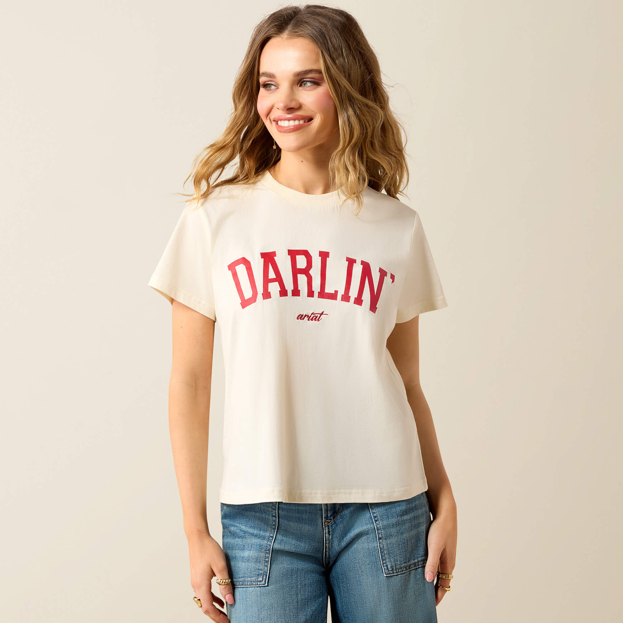 Collegiate Darlin T-Shirt Front - CREAM|CRIMSON