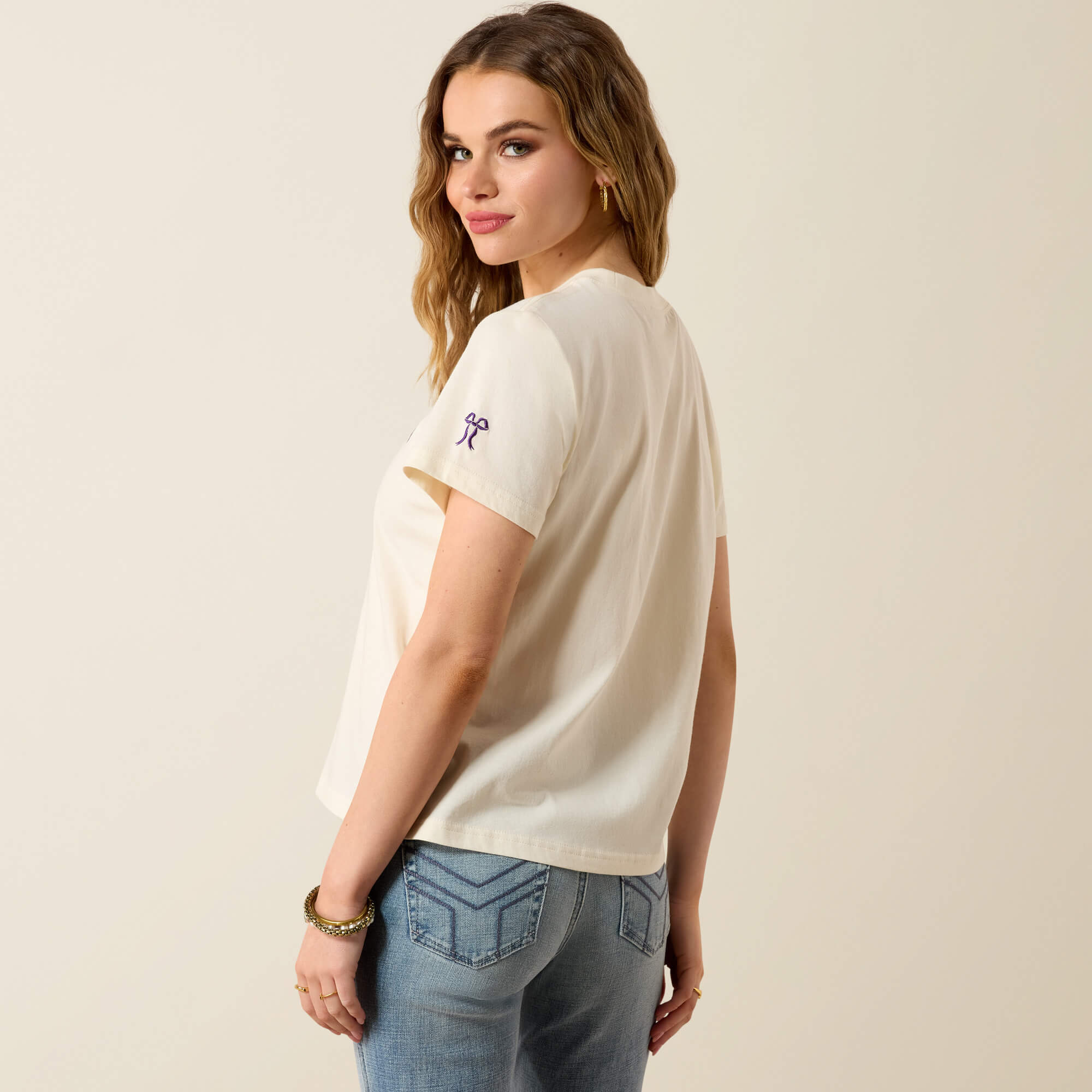 Collegiate Darlin T-Shirt Back - CREAM|PURPLE