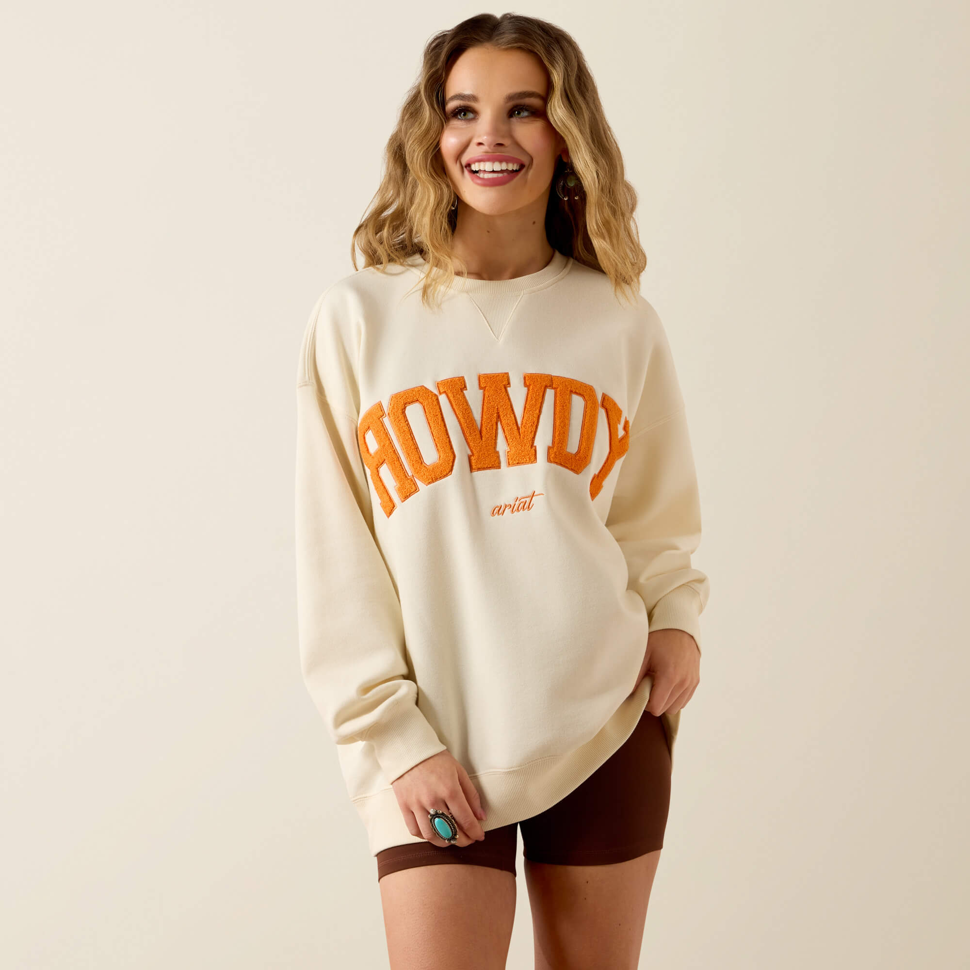 Collegiate Oversize Sweatshirt Front - CREAM|ORANGE