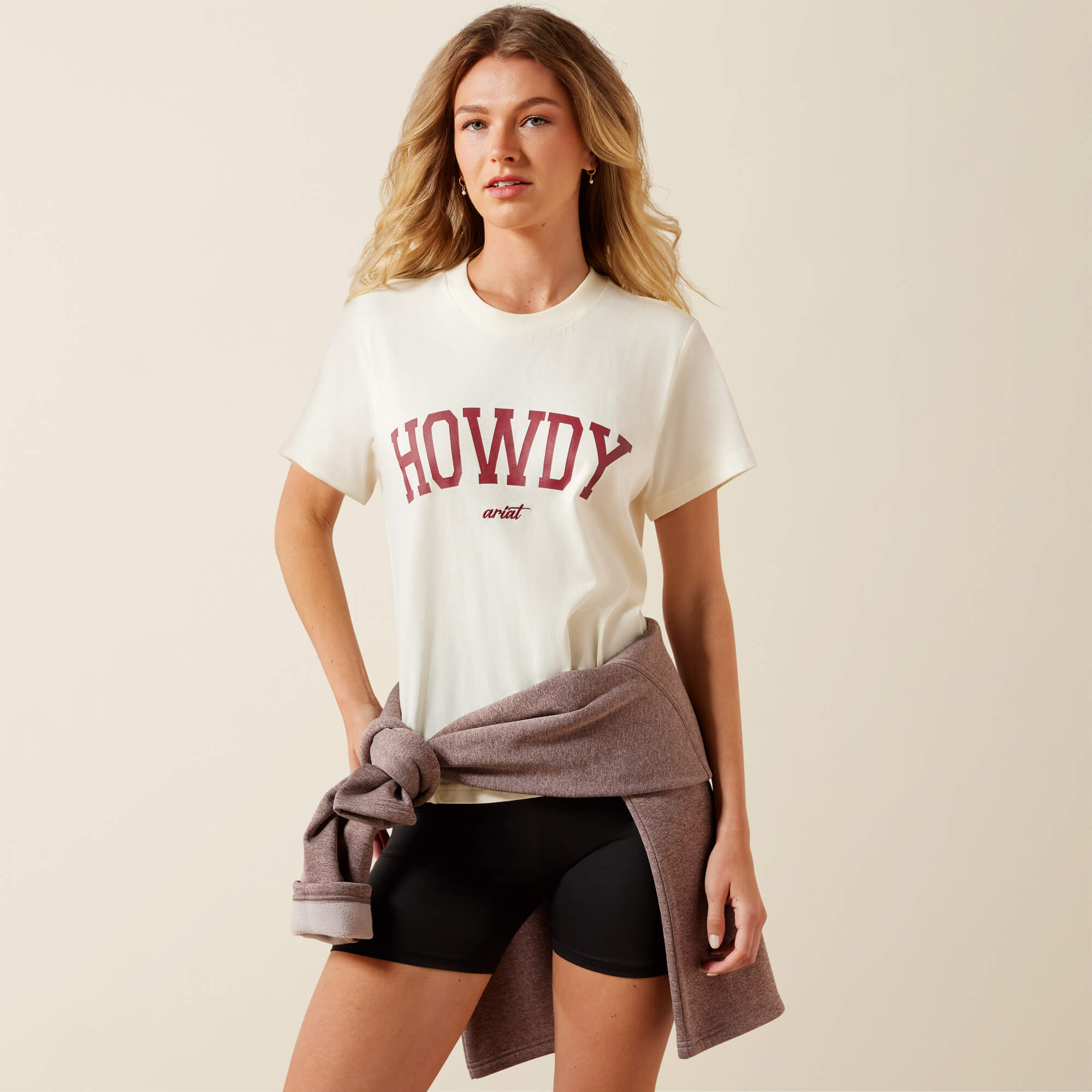 Collegiate Howdy T-Shirt Front - CREAM|MAROON