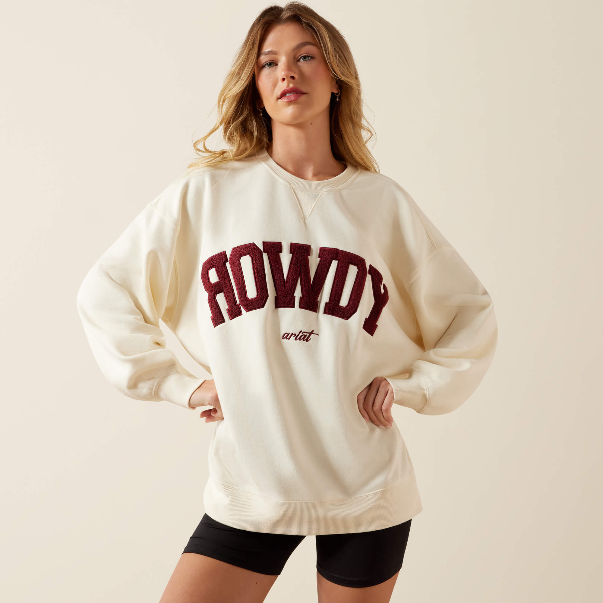 Collegiate Oversize Sweatshirt Front - CREAM|MAROON