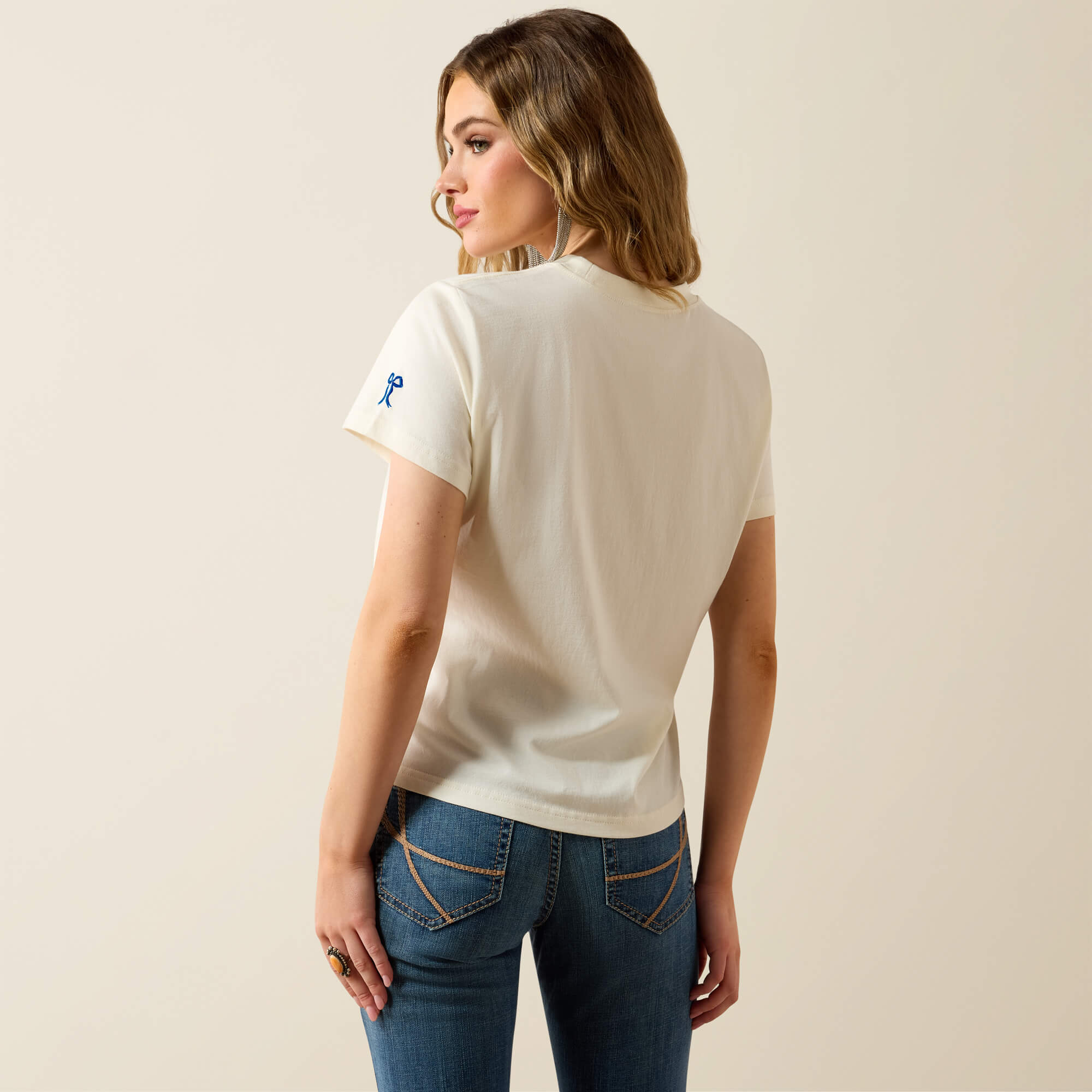 Collegiate Howdy T-Shirt Back - CREAM|BLUE