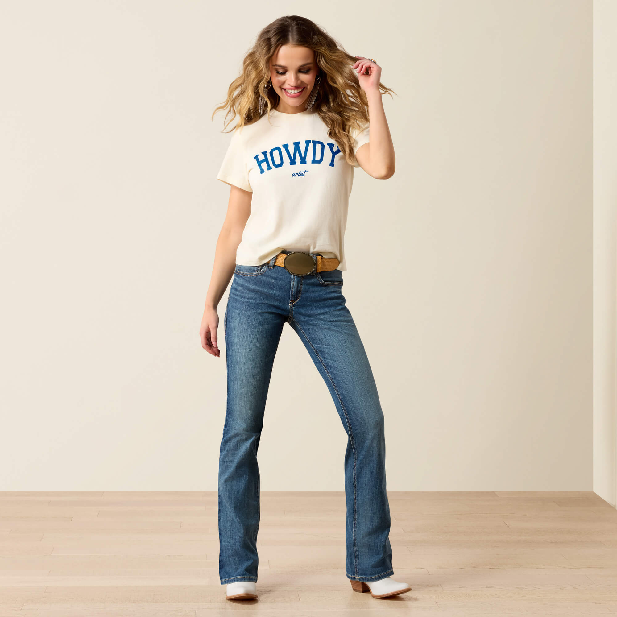 Collegiate Howdy T-Shirt Full - CREAM|BLUE