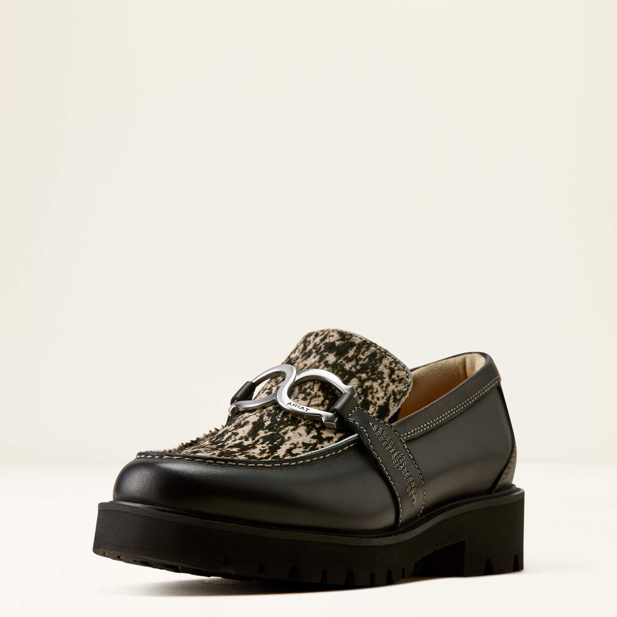 Stratford Loafer Bit 3-4 Front - BLACK|BRINDLE HAIR ON