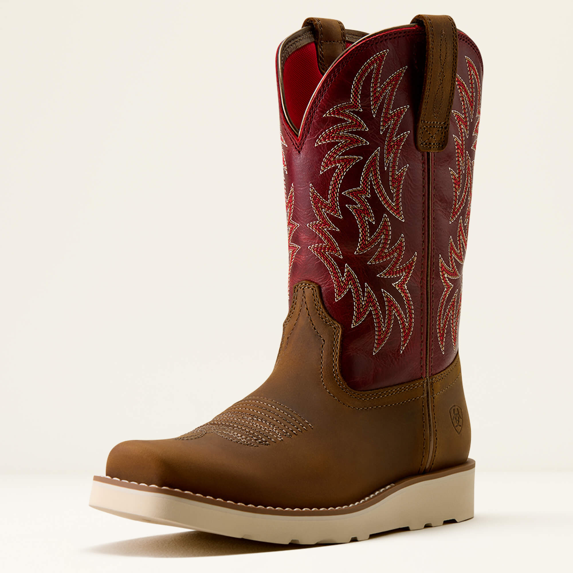 Southlite Narrow Cutter Toe Western Boot 3-4 Front - DISTRESSED BROWN|CHERRY RED