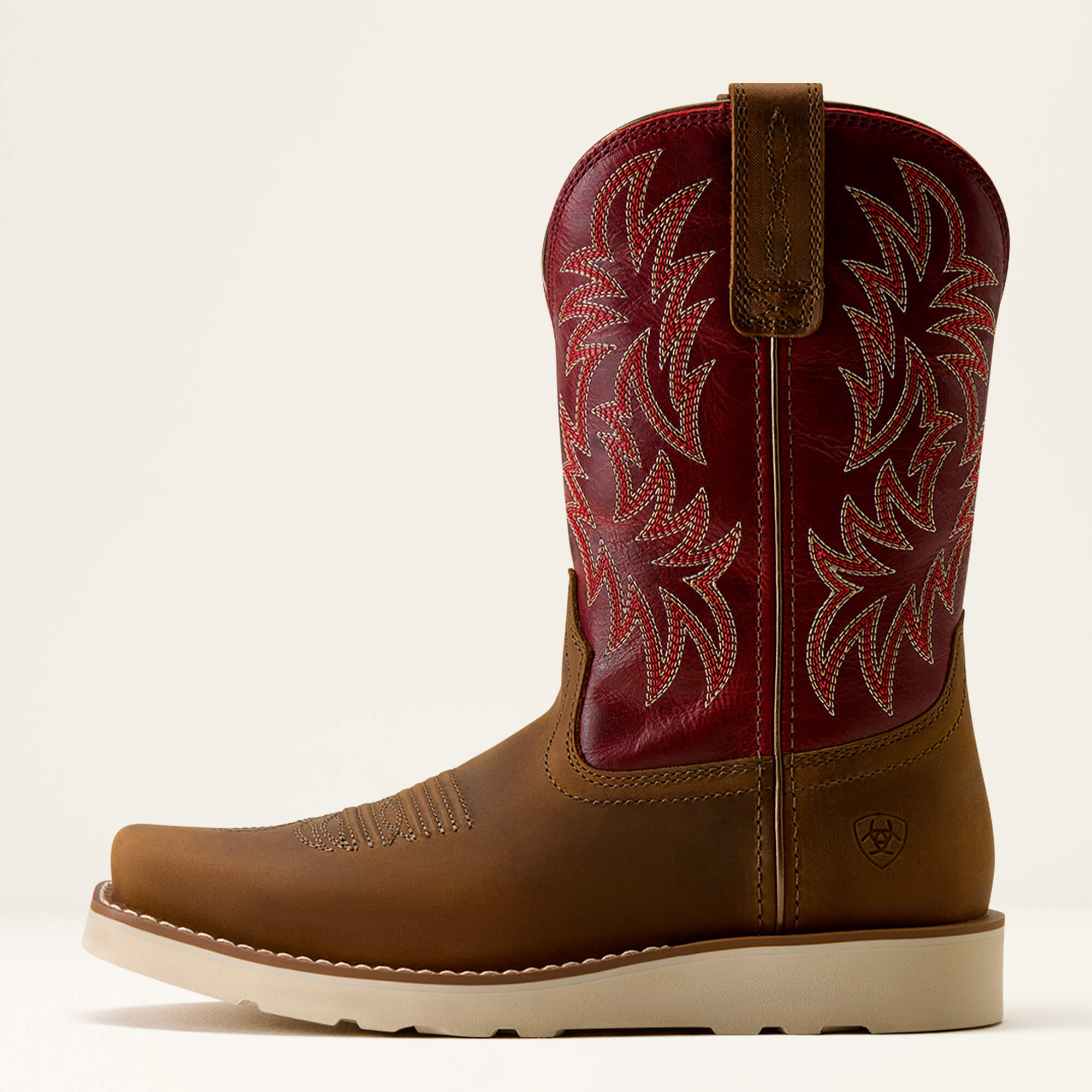 Southlite Narrow Cutter Toe Western Boot Side - DISTRESSED BROWN|CHERRY RED