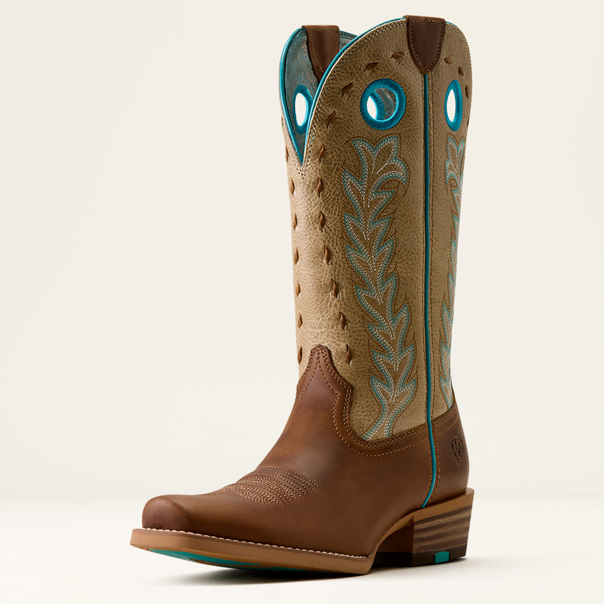 Lucera Narrow Cutter Toe Western Boot 3-4 Front - WHEAT BROWN|SOFT PARCHMENT
