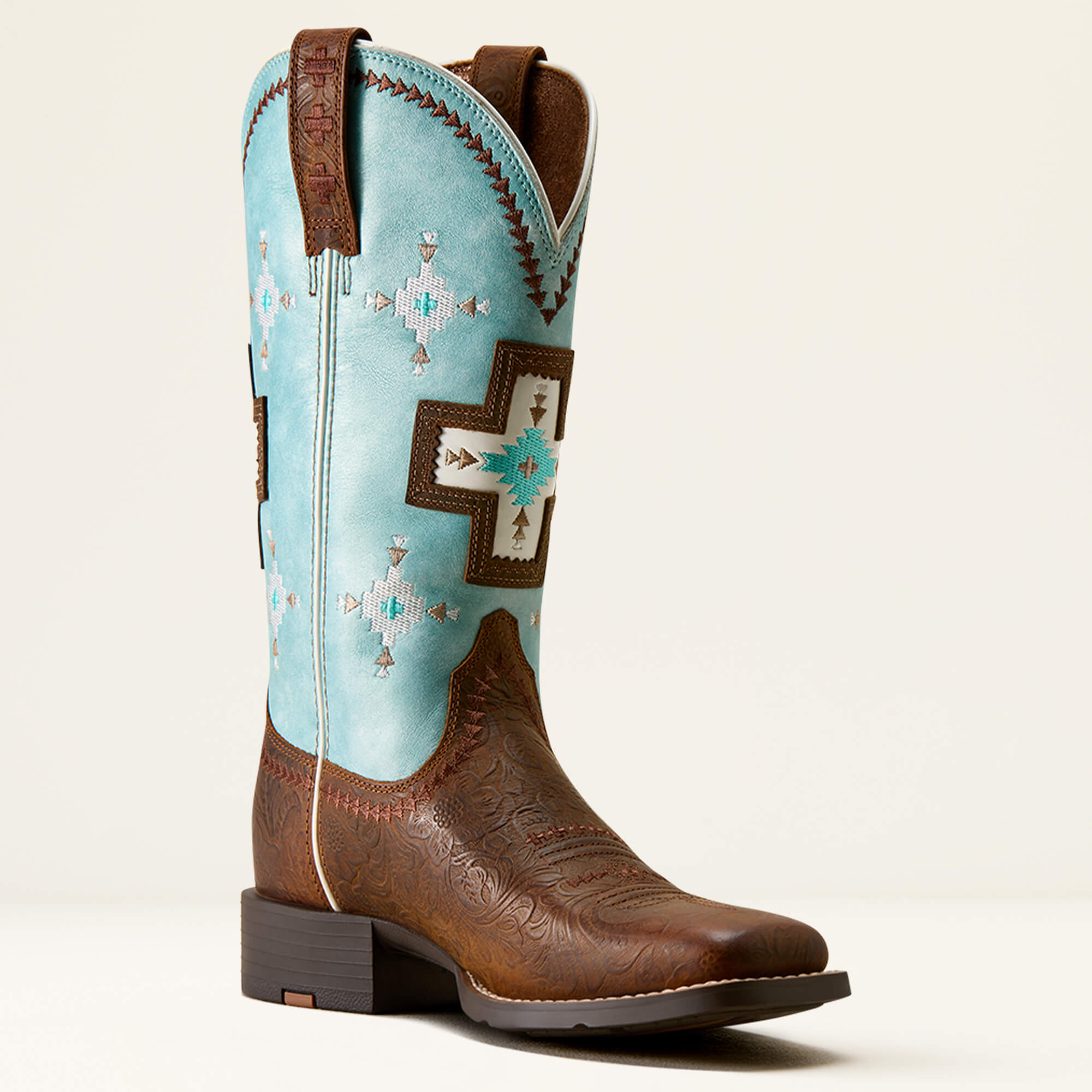 Round Up Cantina Wide Square Toe Western Boot Medial - CHESTNUT SOUTHWEST EMBOSS|PAINTED WATERCOLOR
