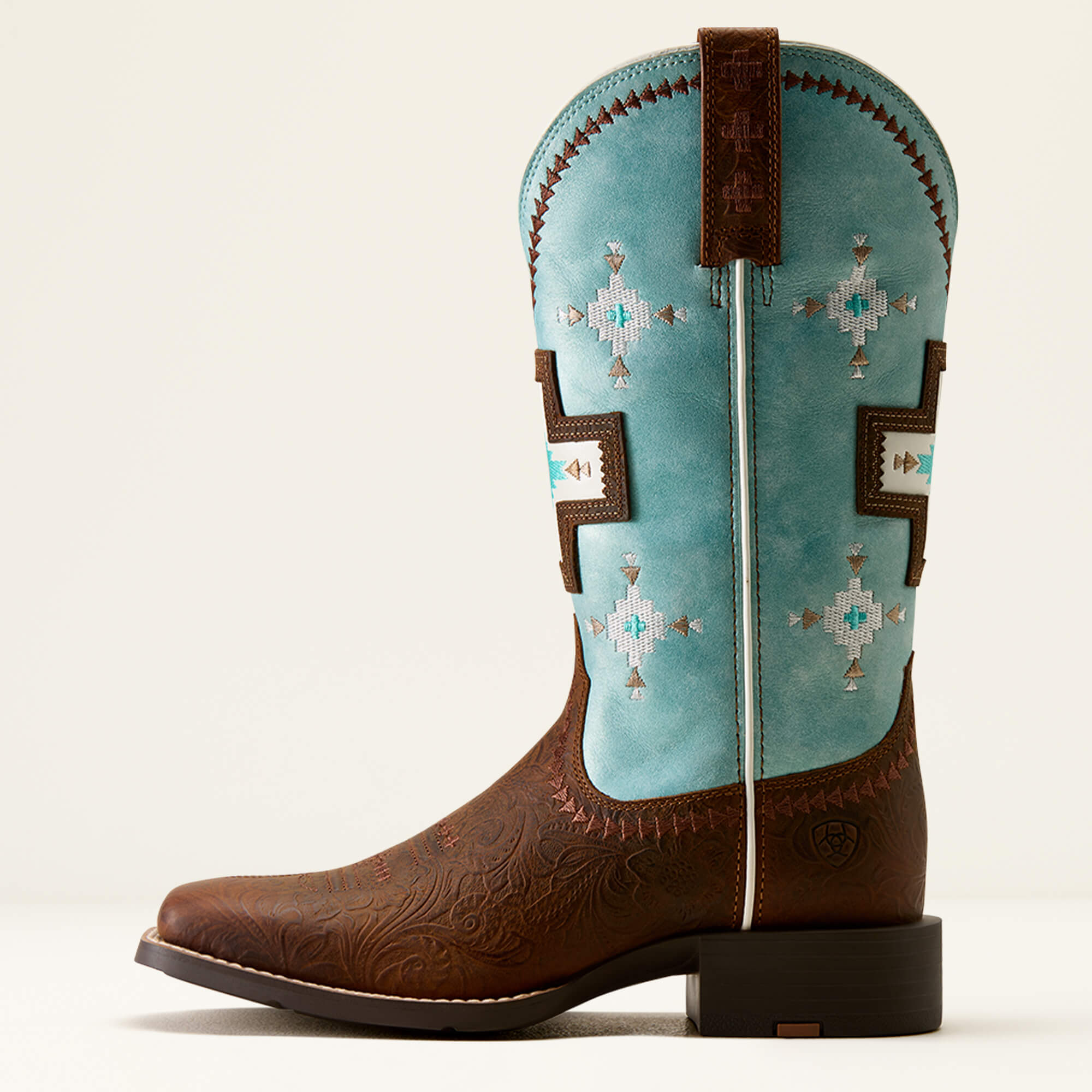 Round Up Cantina Wide Square Toe Western Boot Side - CHESTNUT SOUTHWEST EMBOSS|PAINTED WATERCOLOR