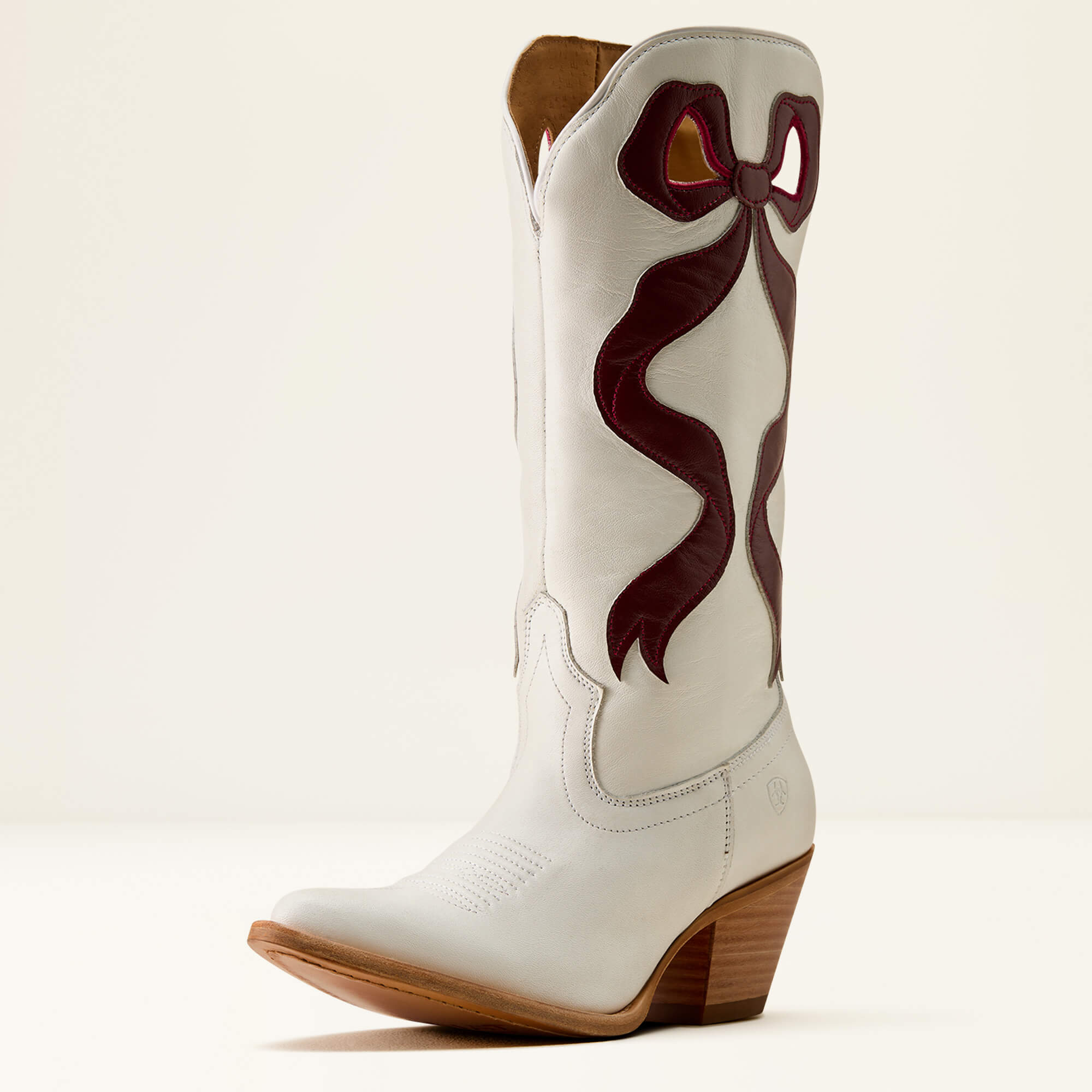 Beaux J Toe Western Boot 3-4 Front - IVORY PEARL|MAROON