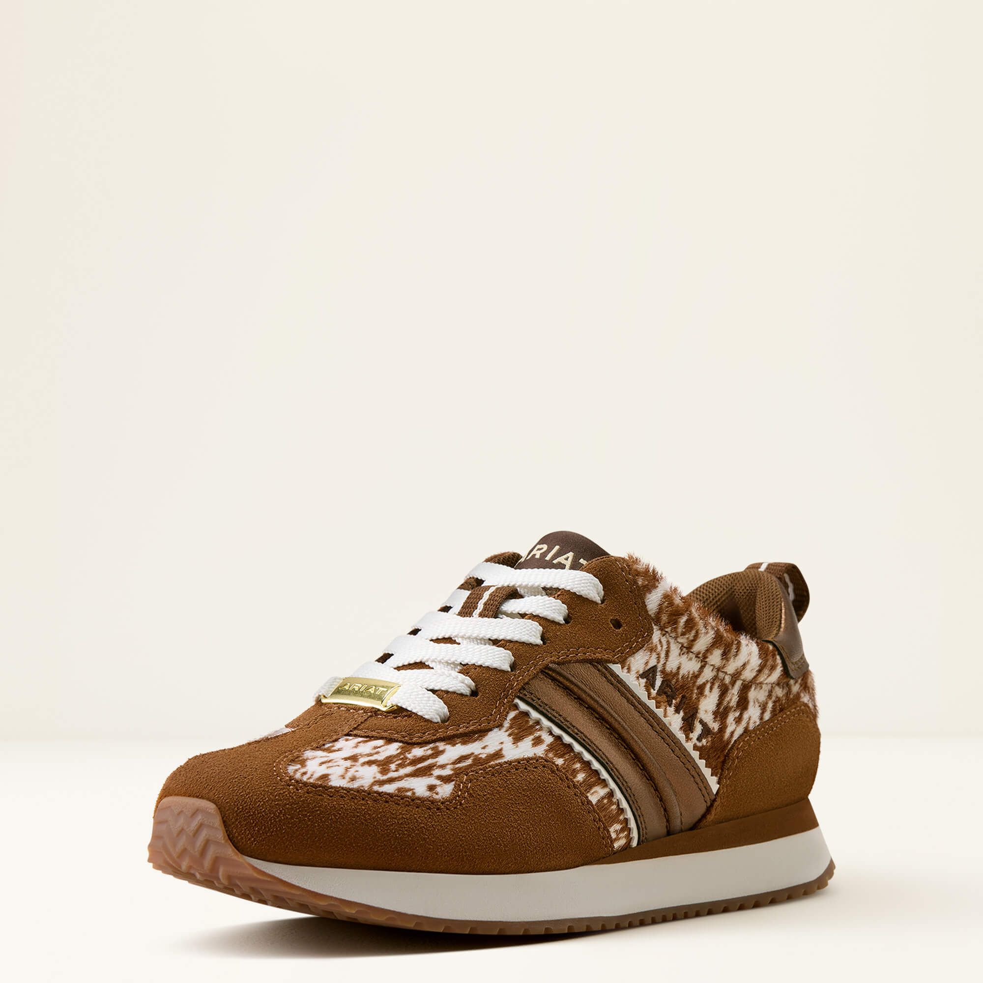 Ranch Runner Shoe 3-4 Front - CHESTNUT SUEDE|SPECKLED COW PRINT