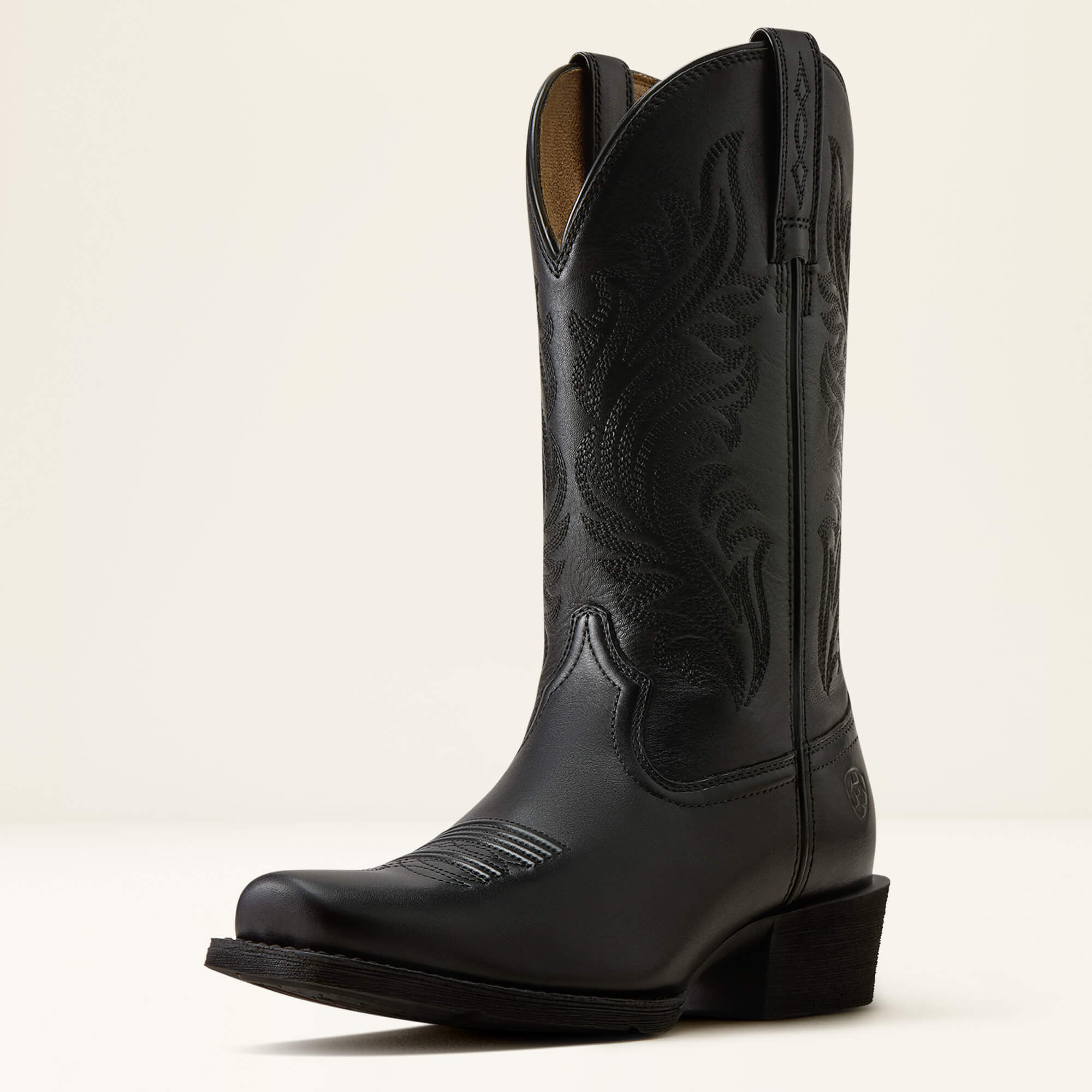 Round Up Narrow Cutter Toe Western Boot 3-4 Front - SUPPLE BLACK