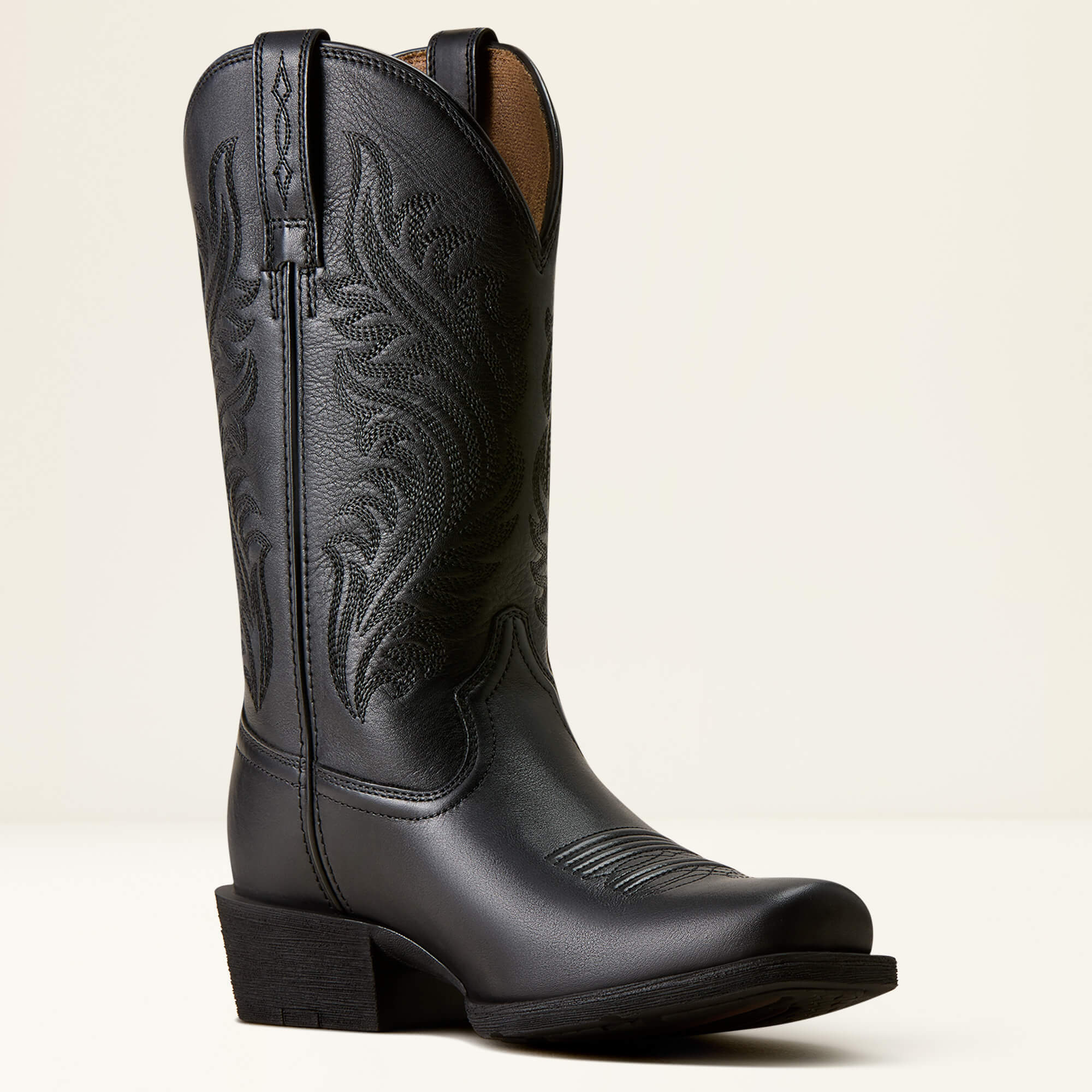 Round Up Narrow Cutter Toe Western Boot Medial - SUPPLE BLACK