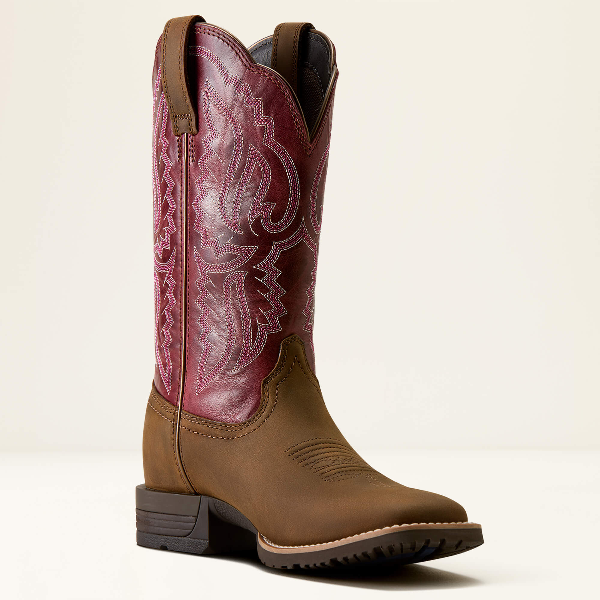 Hybrid Ranchwork Wide Square Toe Western Boot Medial - BACKWOODS BROWN|BERRY SPICE