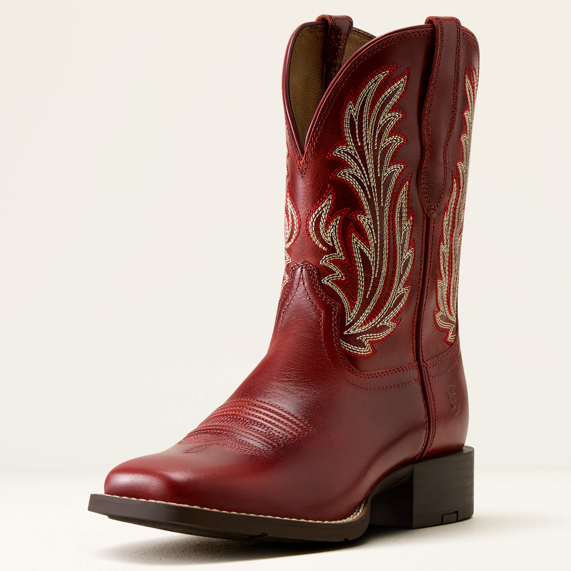 Round Up Filly Wide Square Toe Western Boot 3-4 Front - FLAME RED