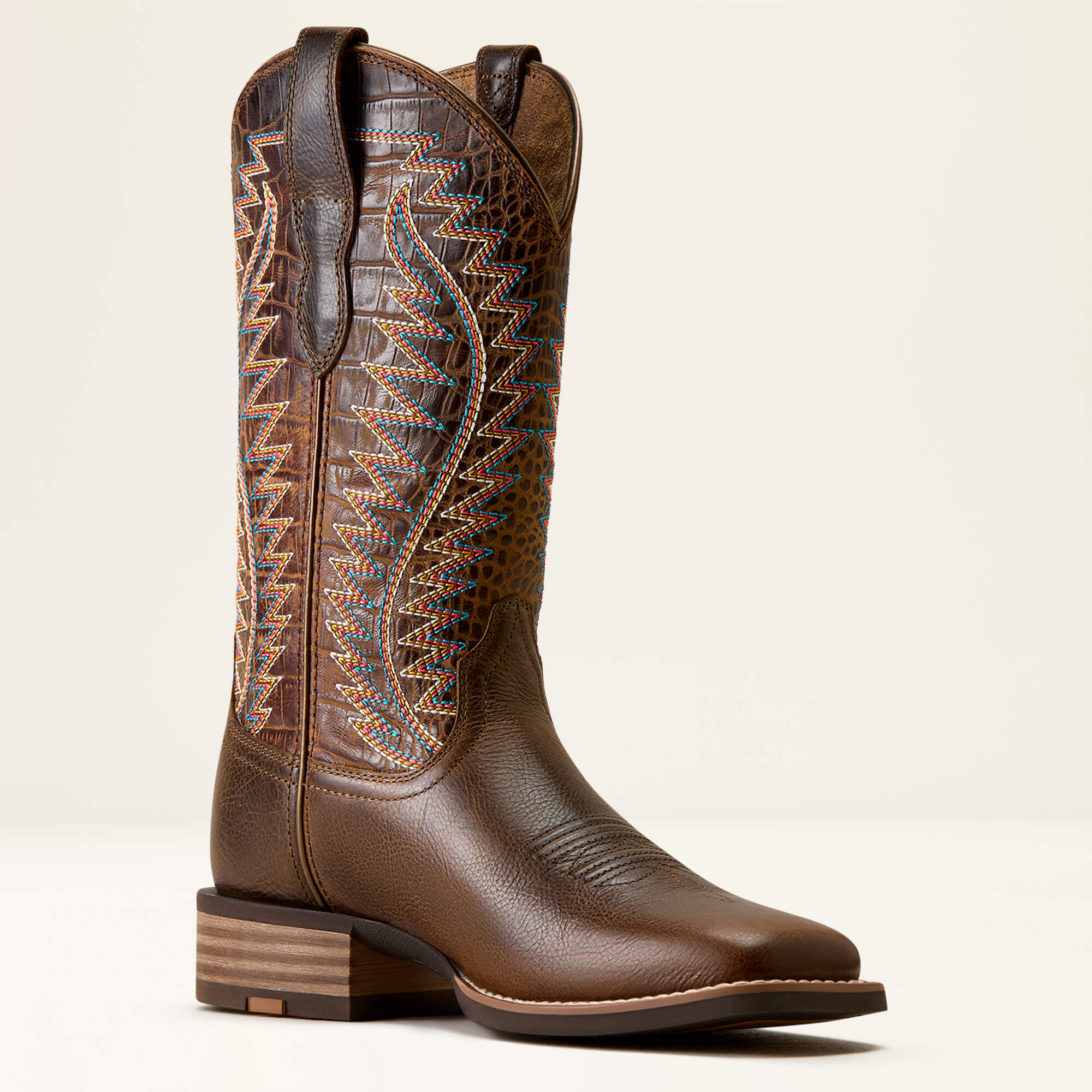 Monte Vista Wide Square Toe Western Boot Medial - WICKER|CHOCOLATE CROC PRINT