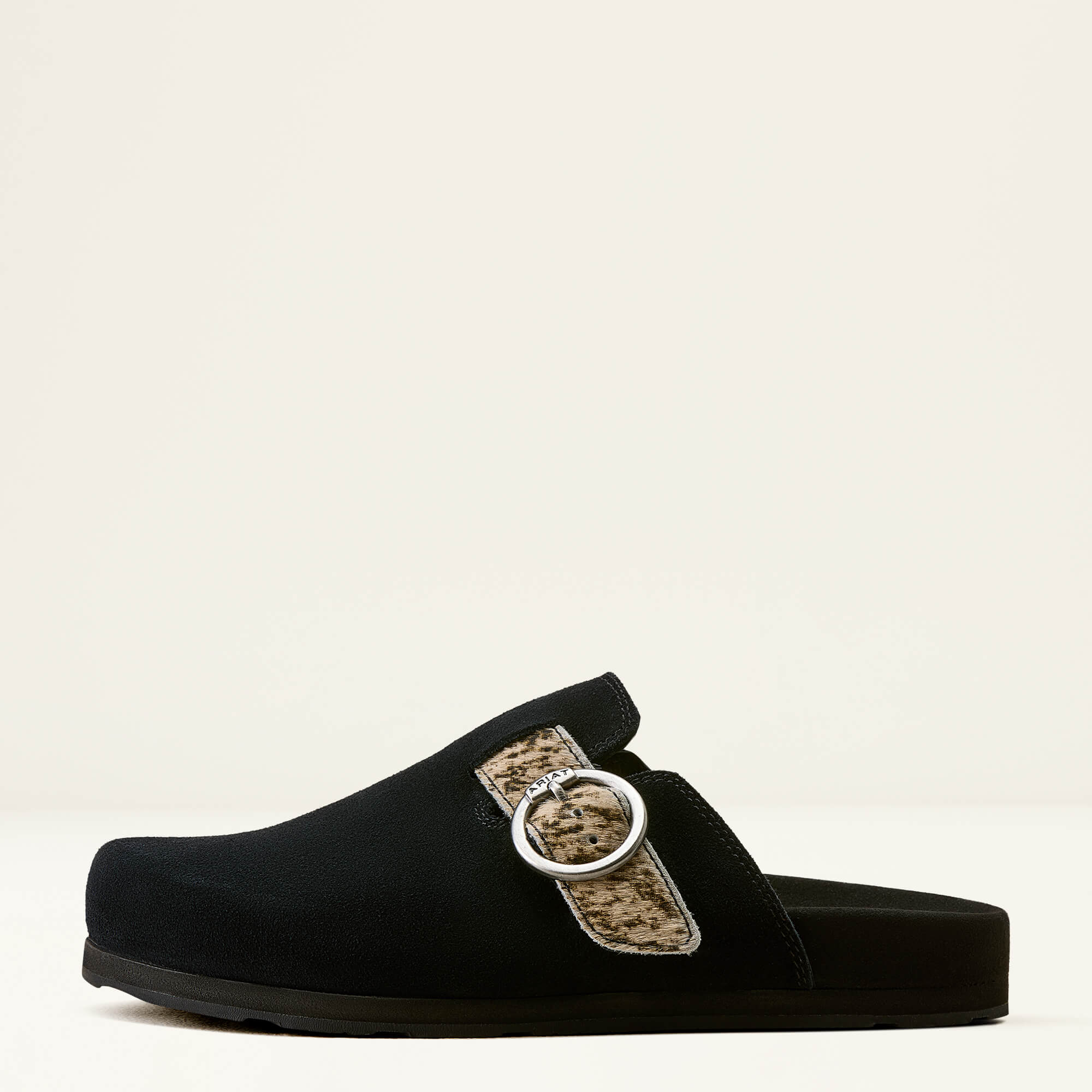 Country Mule Side - BLACK SUEDE|BRINDLE HAIR ON
