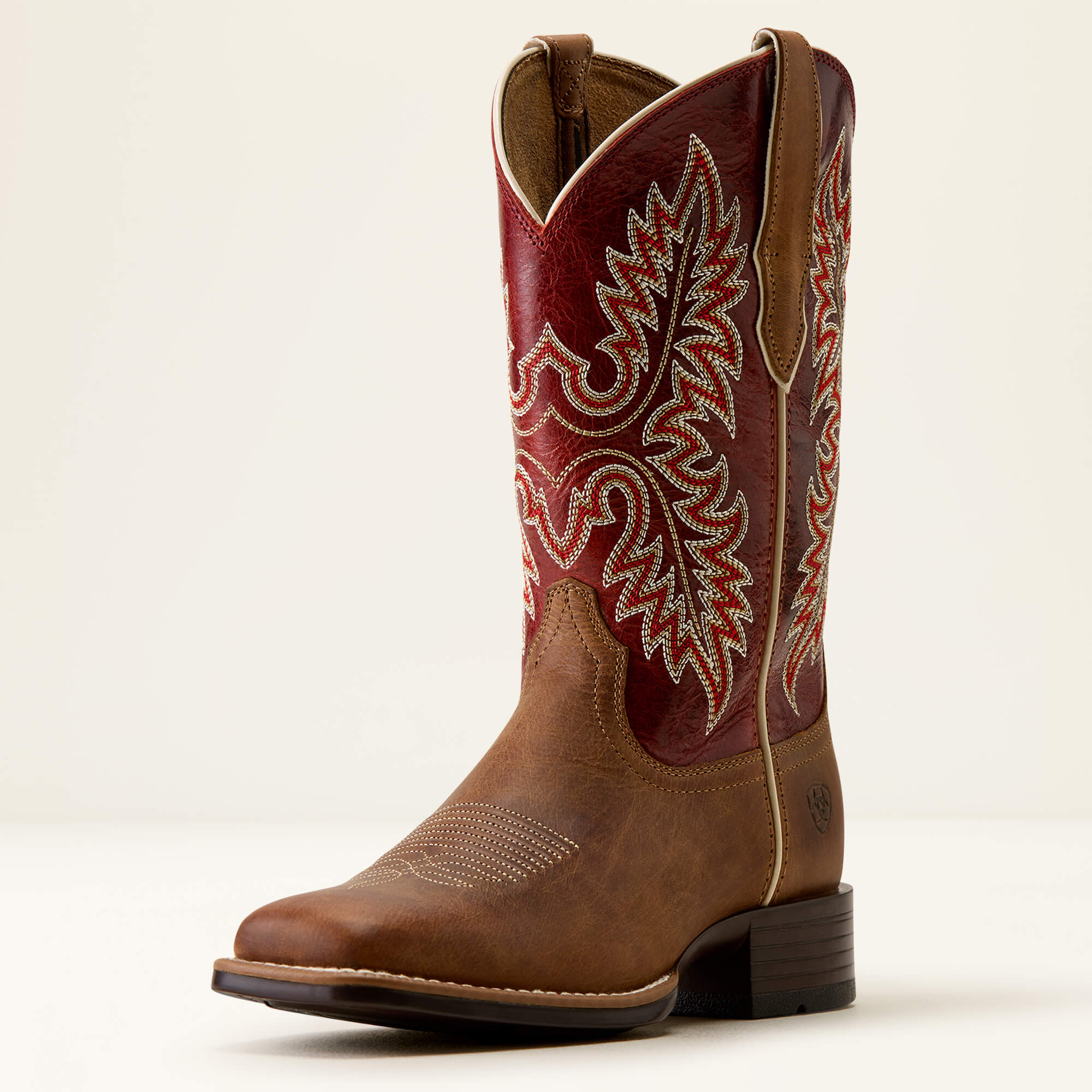 Canyon Point Wide Square Toe Western Boot 3-4 Front - DESERT SAND|HEART THROB RED