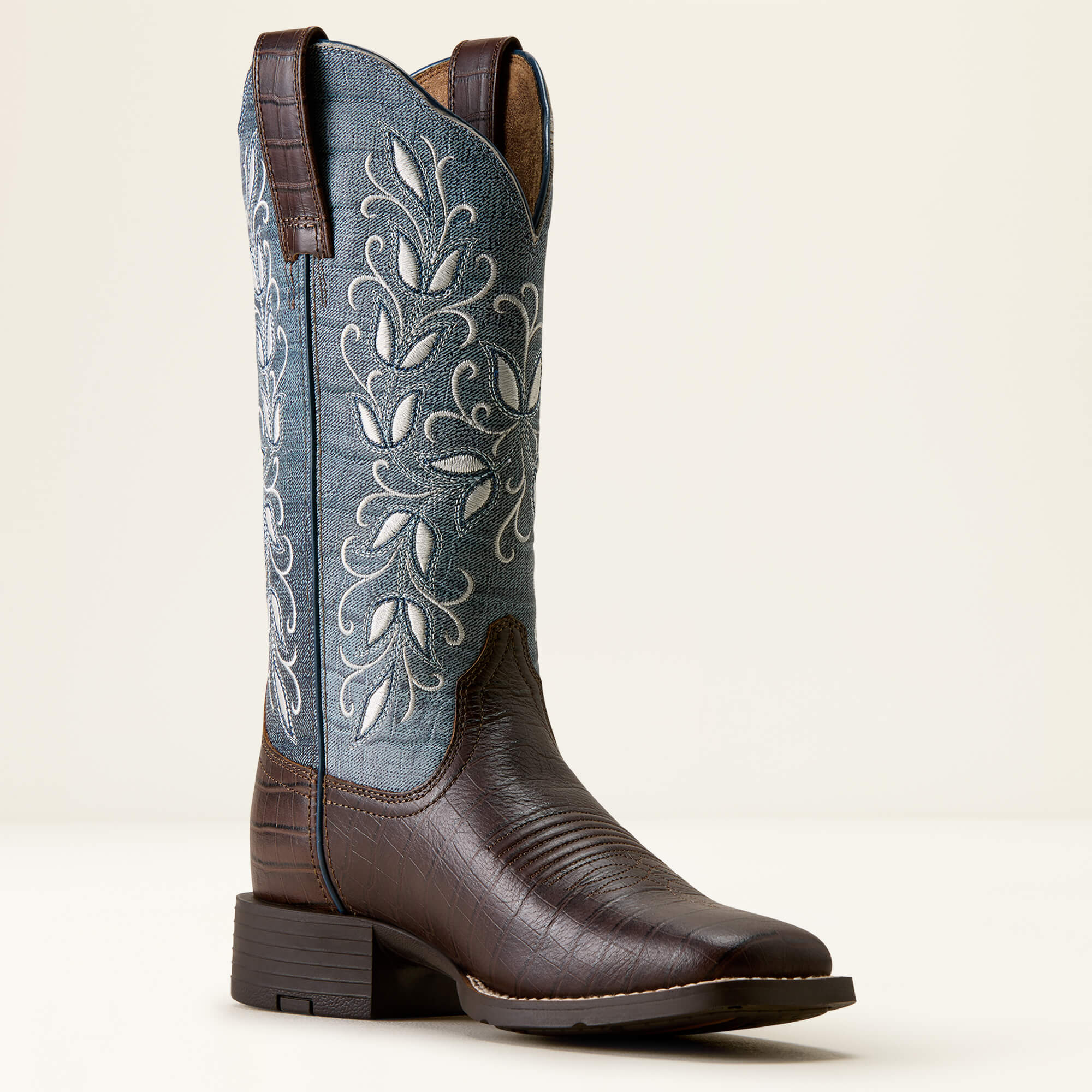 Round Up Holly Wide Square Toe Western Boot Medial - CHOCOLATE CROC PRINT|DENIM CROC PRINT