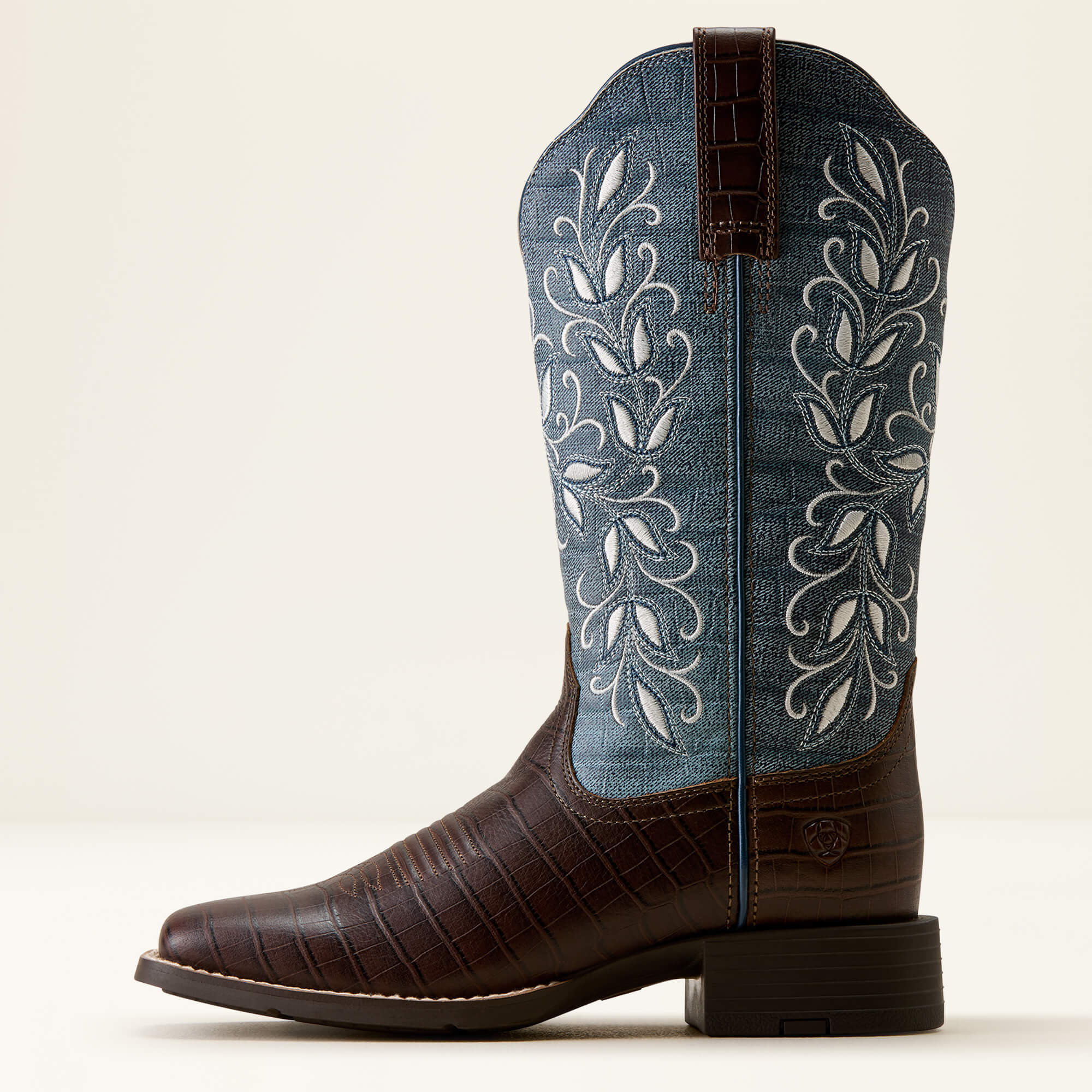 Round Up Holly Wide Square Toe Western Boot Side - CHOCOLATE CROC PRINT|DENIM CROC PRINT