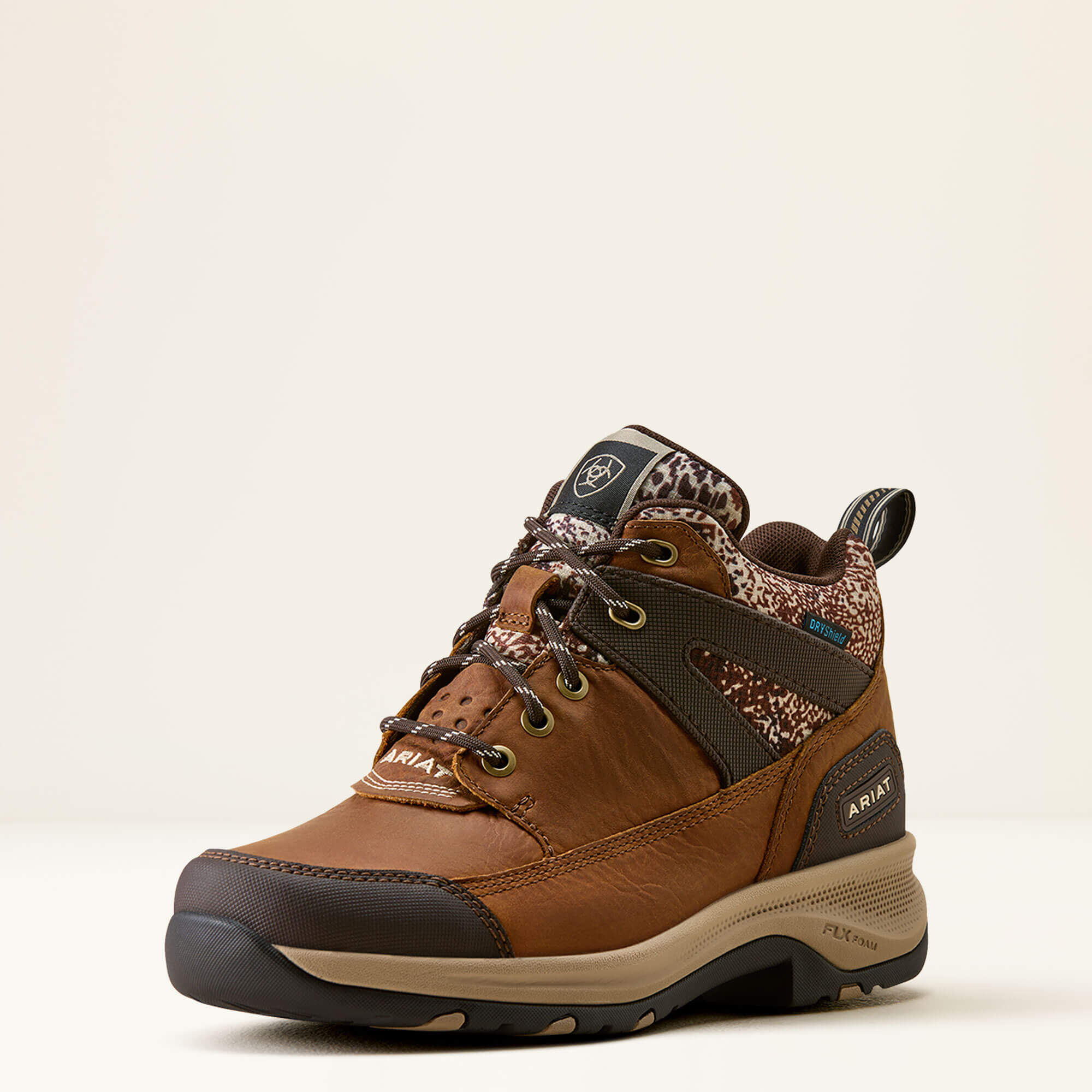Terrain Trek Waterproof Boot 3-4 Front - NATURAL TAN|TAN MIXED ANIMAL PRINT