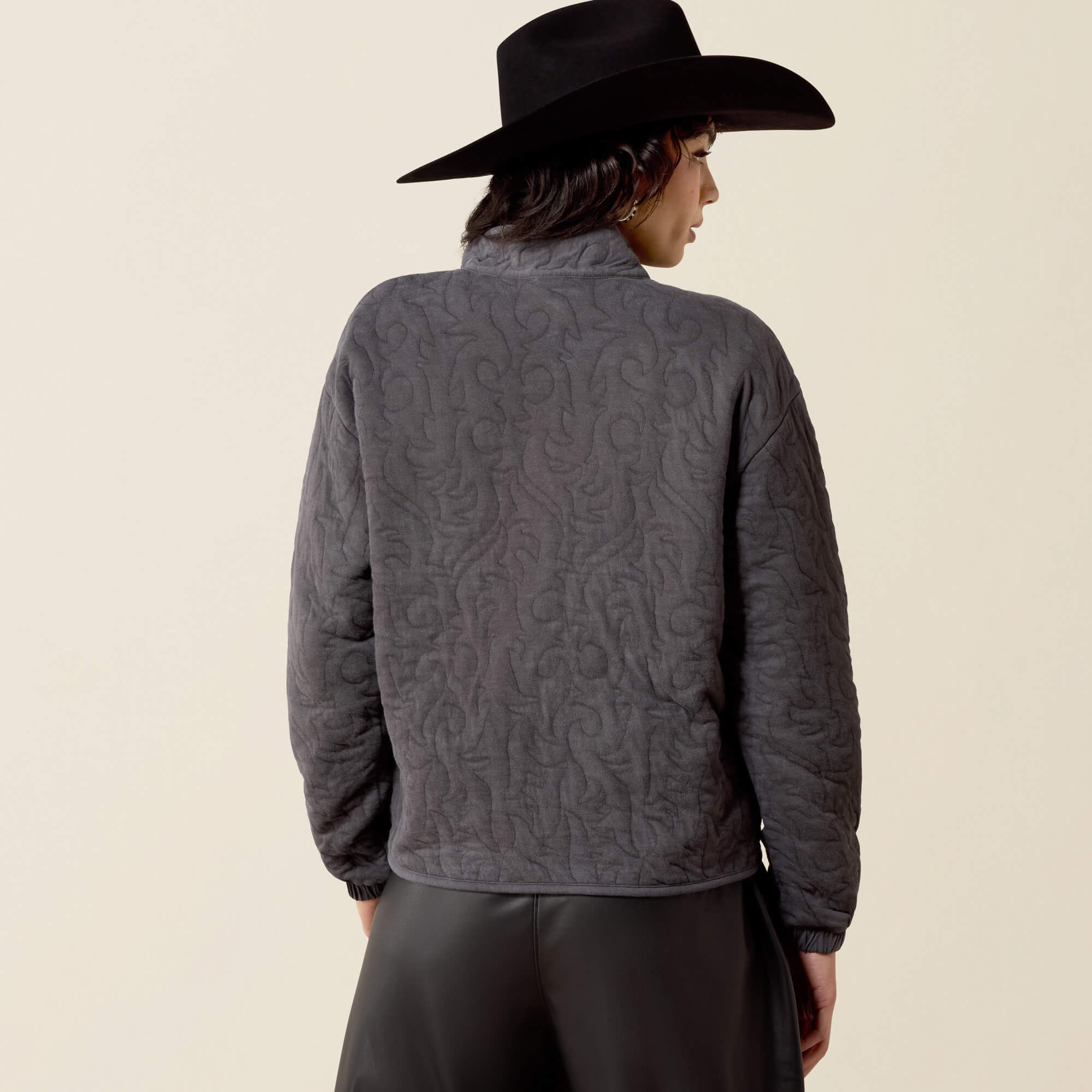 Boot Stitch 1/2 Zip Pullover Back - GREY ACID WASH