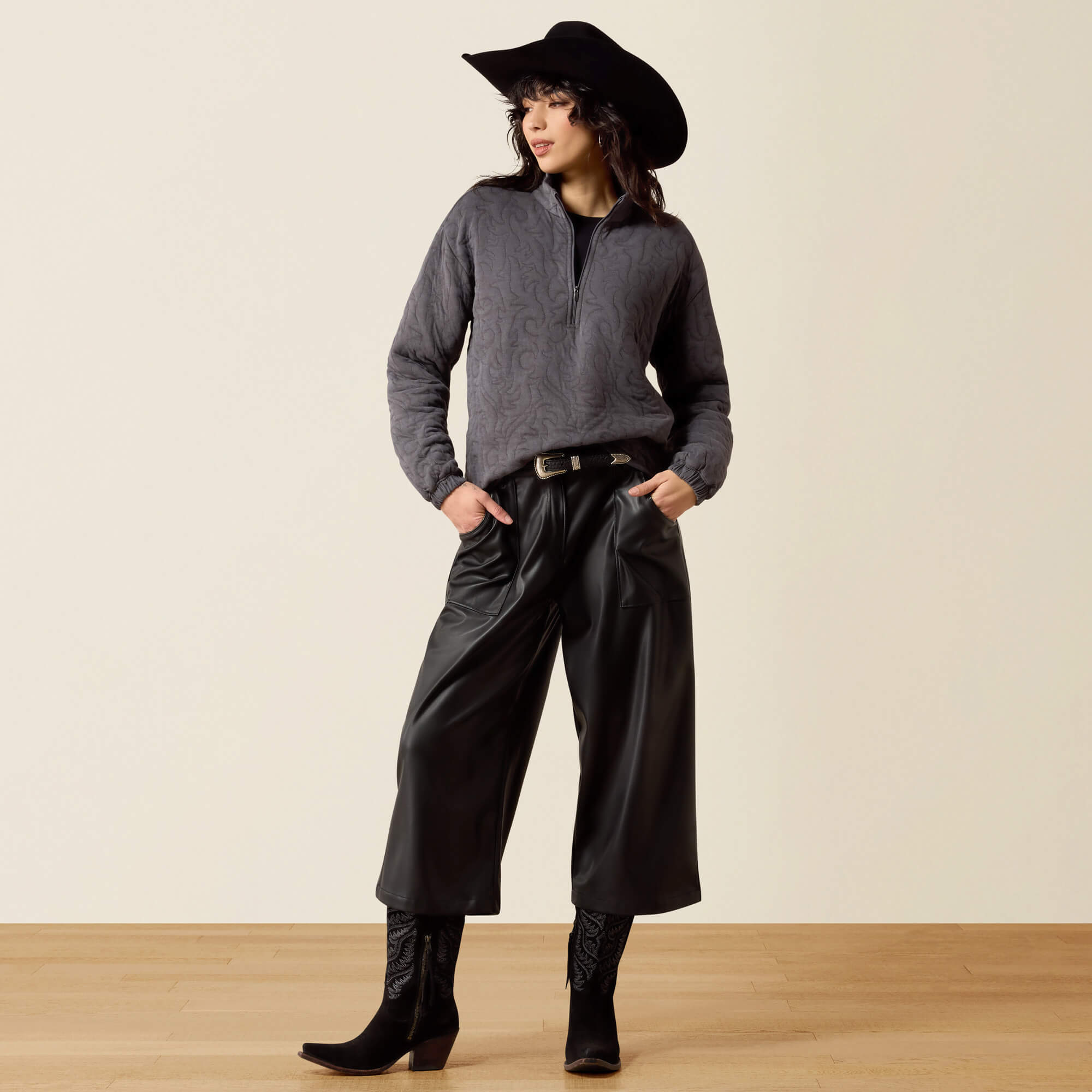 Boot Stitch 1/2 Zip Pullover Full - GREY ACID WASH