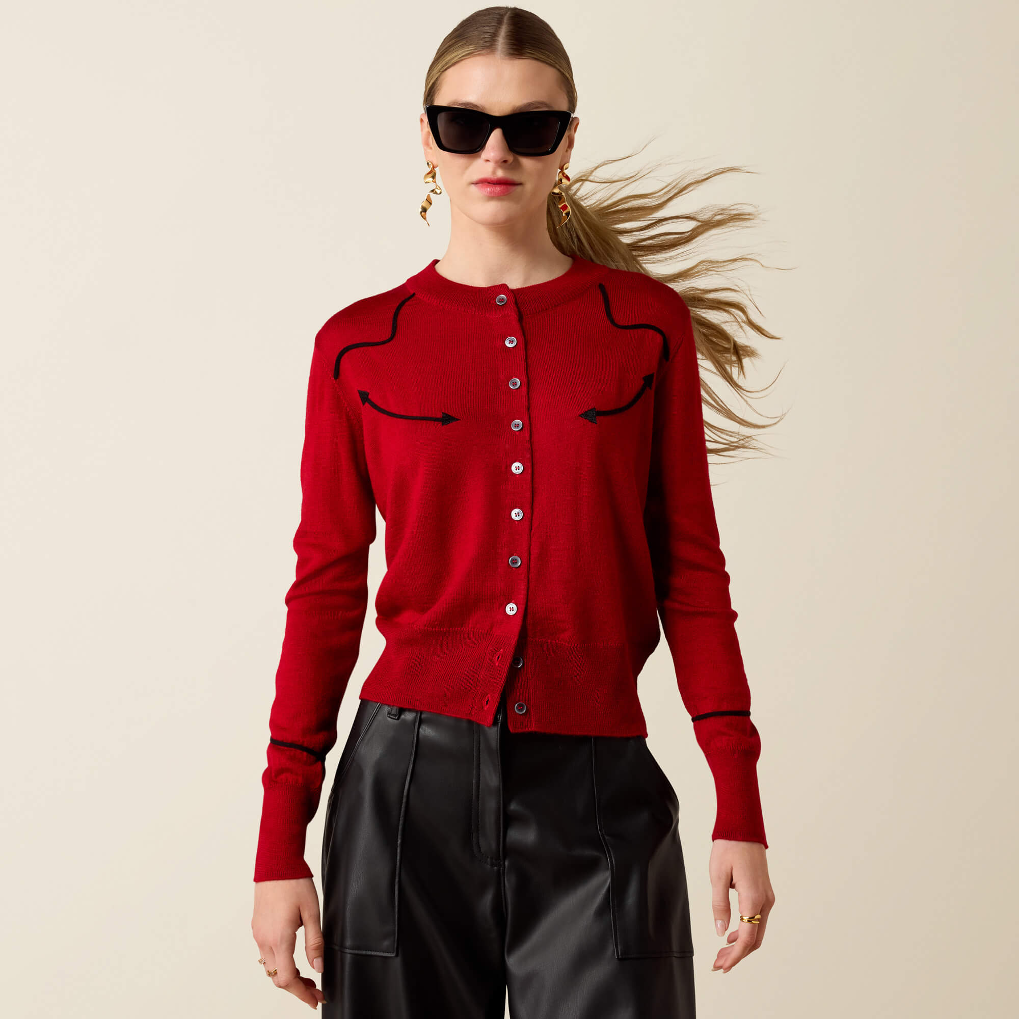 Dolly Cardigan Front - SAVVY RED