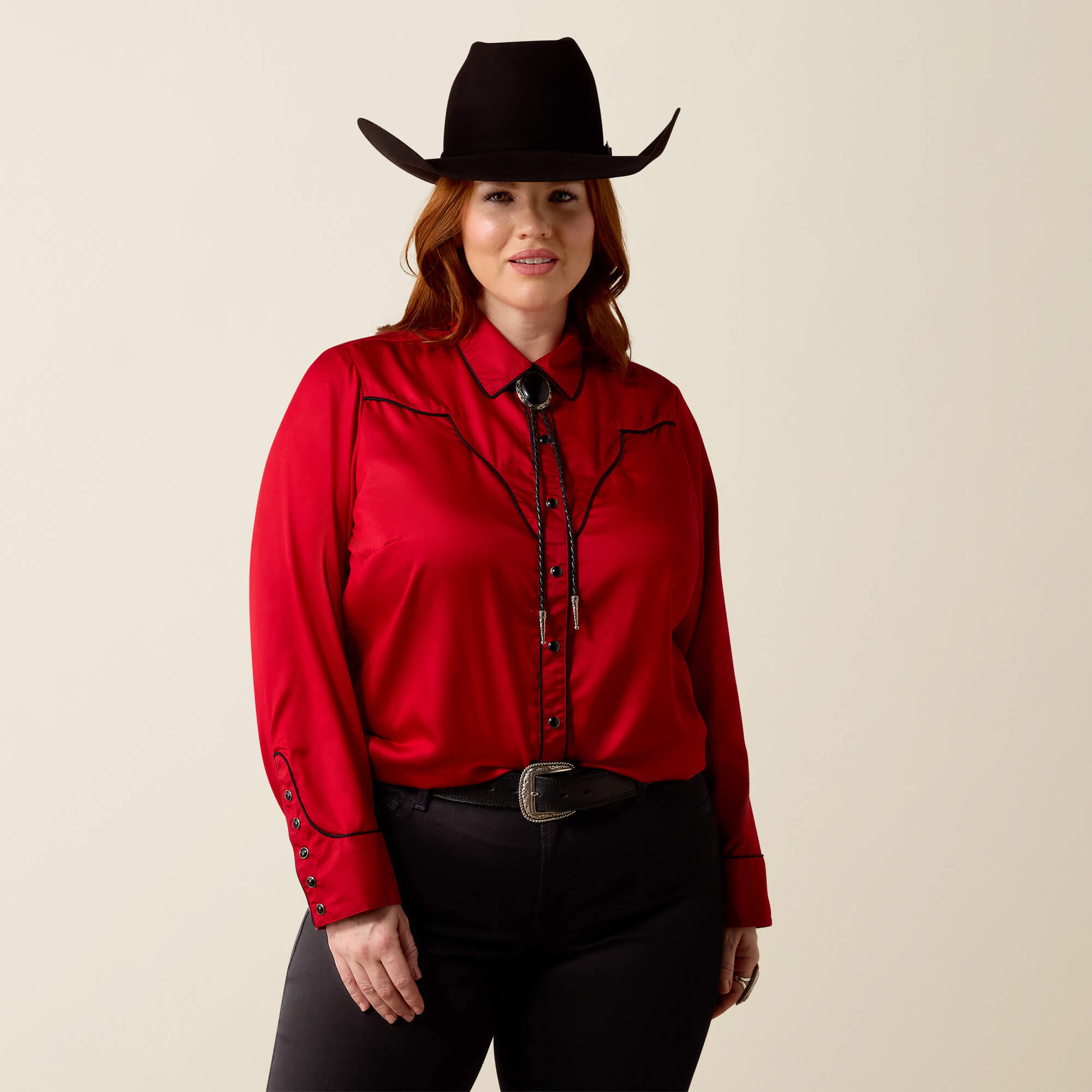 Audrey Western Snap Shirt Front Plus - SAVVY RED