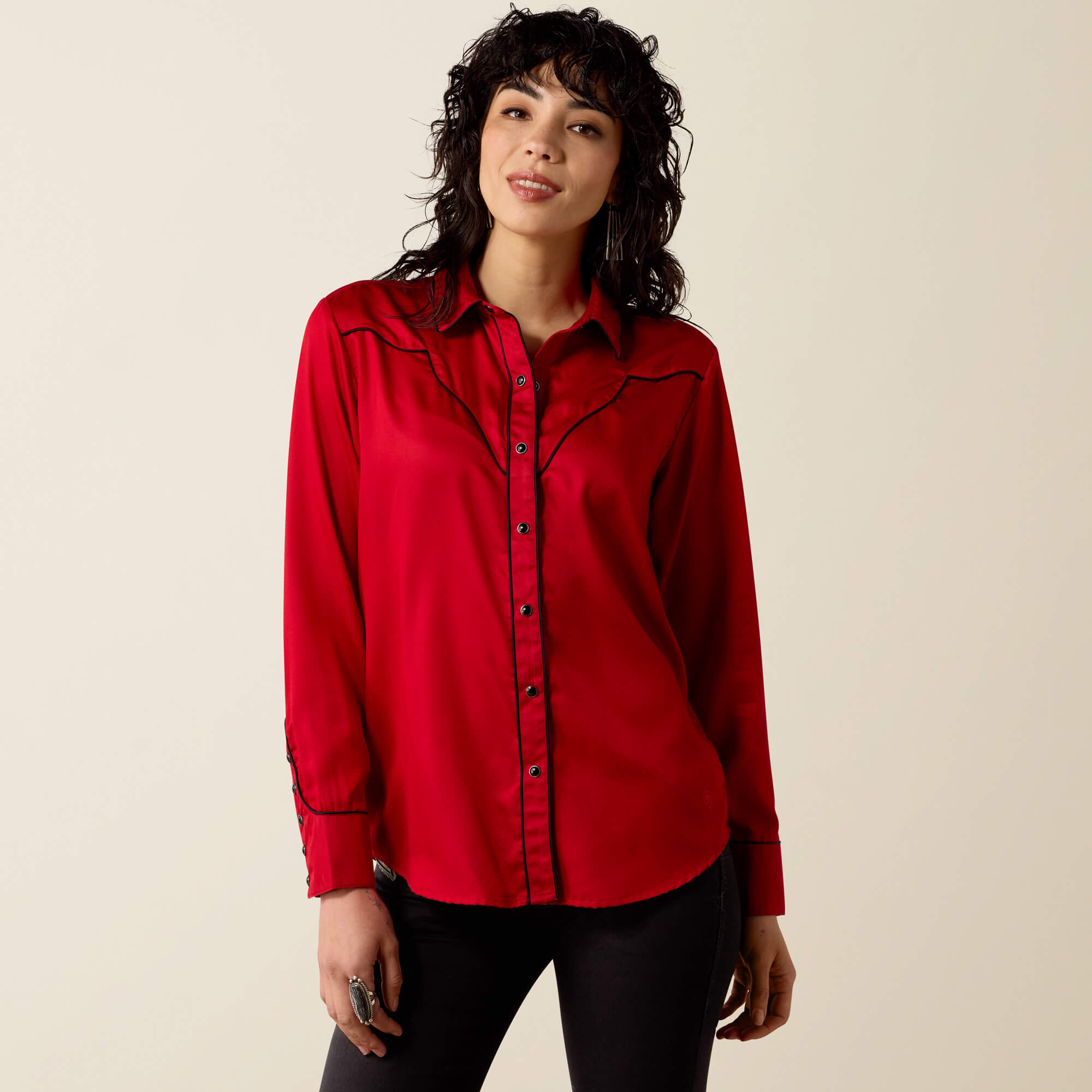 Audrey Western Snap Shirt Front - SAVVY RED