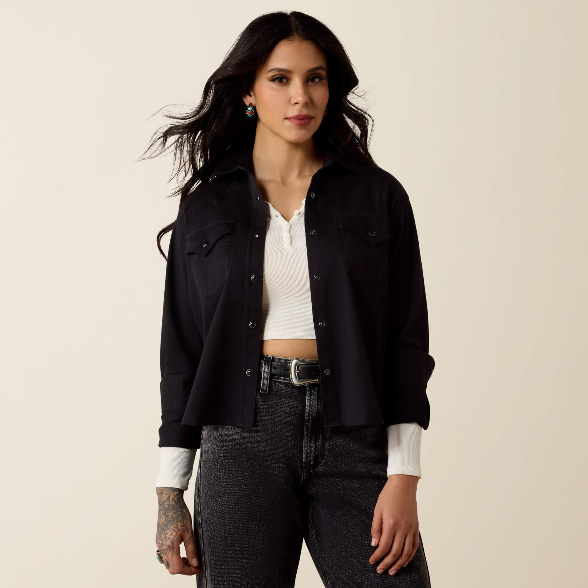 Midnight Western Snap Shirt Front - BLACK