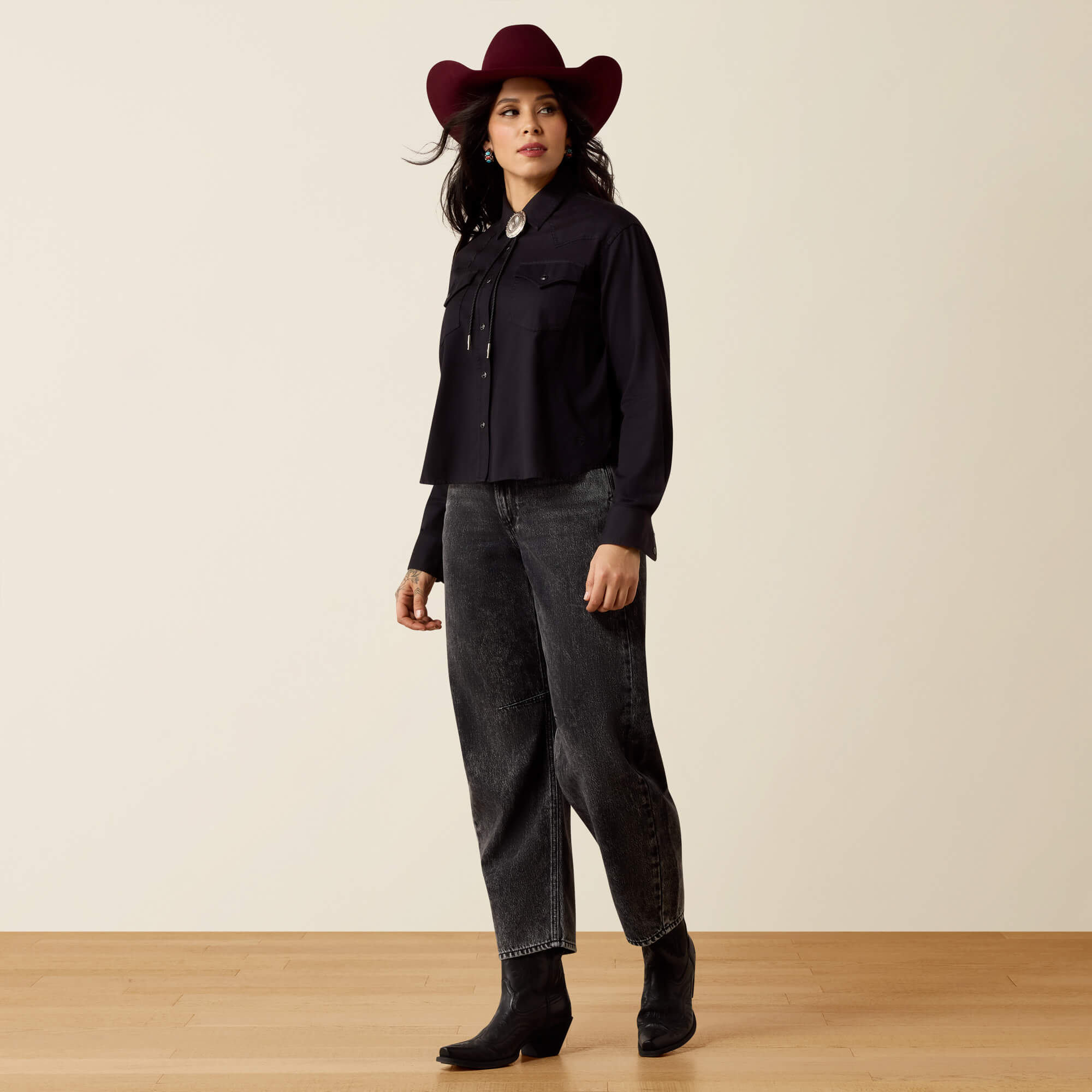 Midnight Western Snap Shirt Full - BLACK