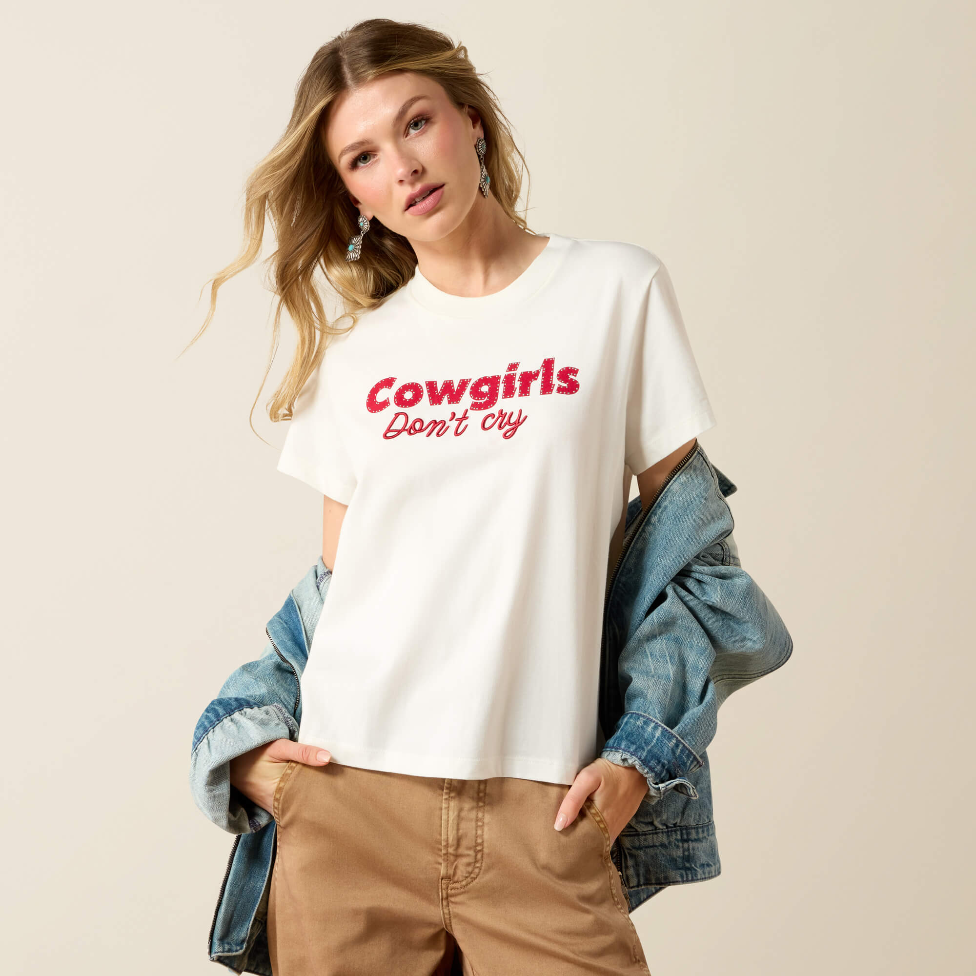 Cowgirls Don't Cry T-Shirt Front - COCONUT MILK