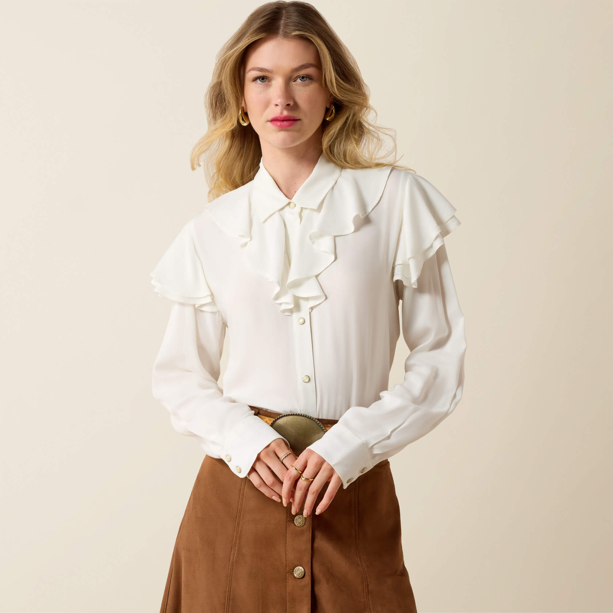 Alice Ruffle Shirt Front - COCONUT MILK