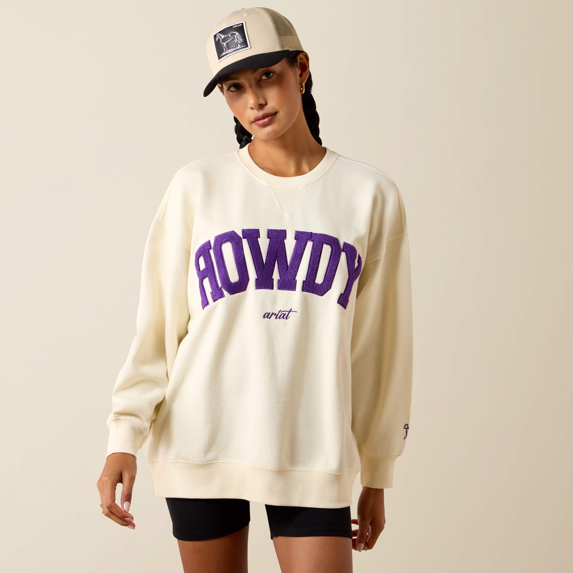 Collegiate Oversize Sweatshirt Front - CREAM|PURPLE